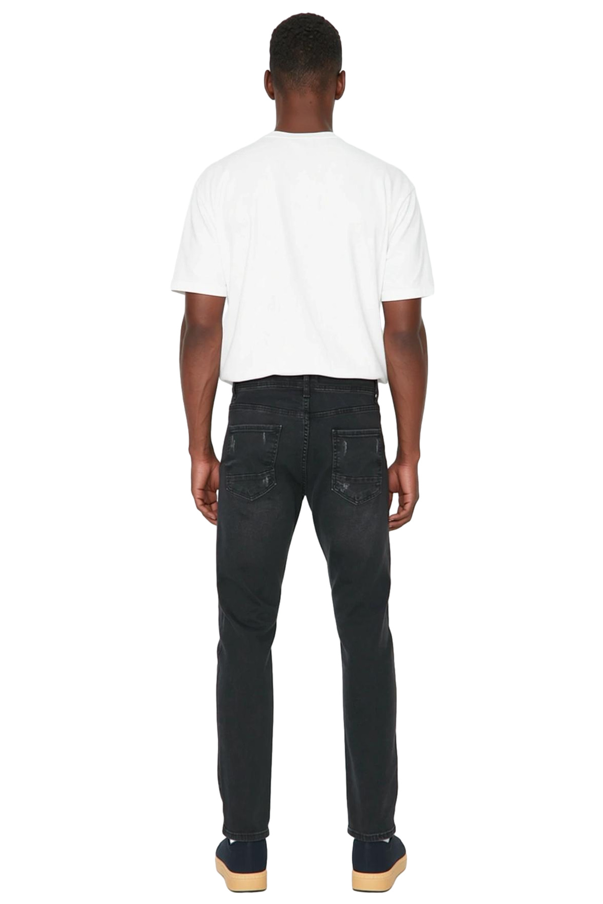 Erkek Moda Skinny Dar Kesim Denim Jean Pantolon Yıpratmalı Casual Günlük Mevsimlik Kullanım