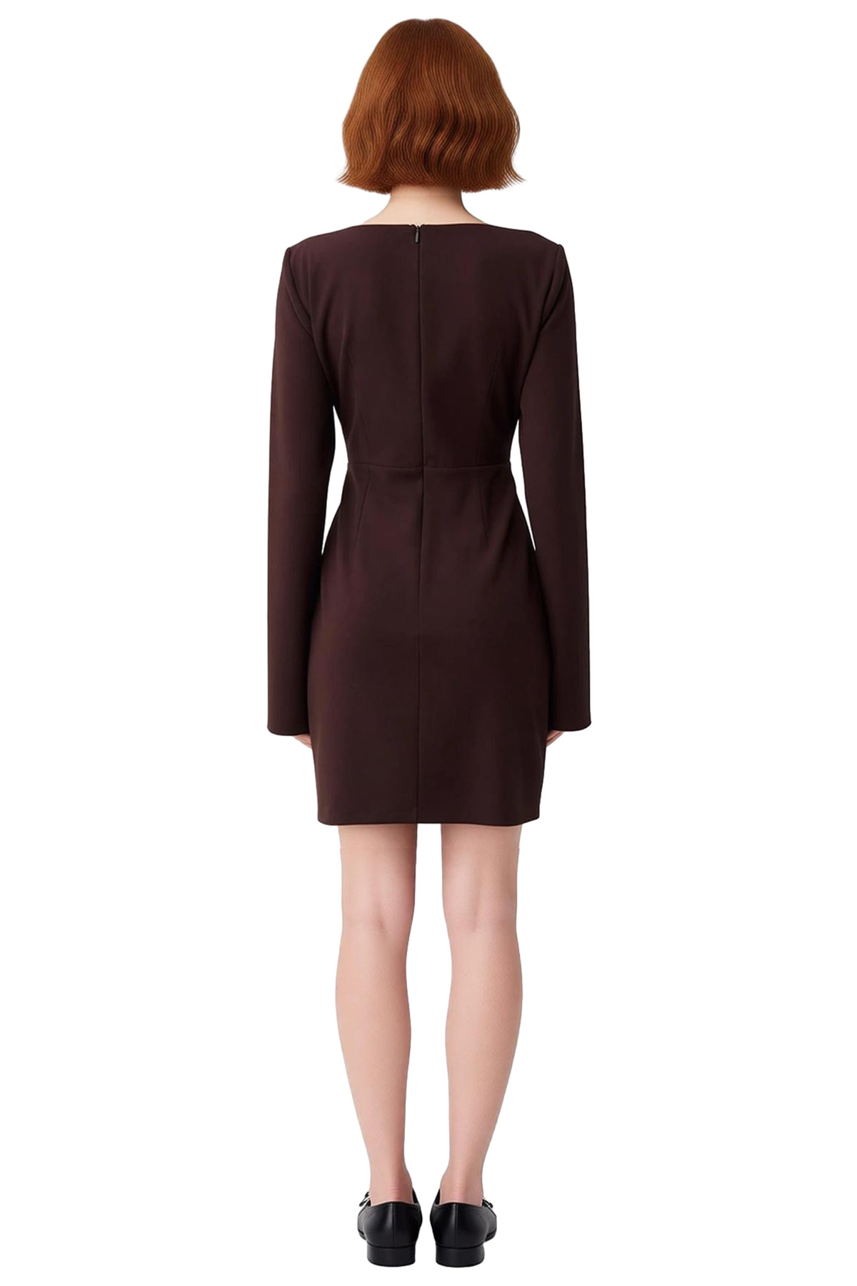 Kadın Fashion Forward Bodycon Kesim Kalp Yaka Uzun Kollu Mini Elbise Şık Kokteyl Davetleri İçin