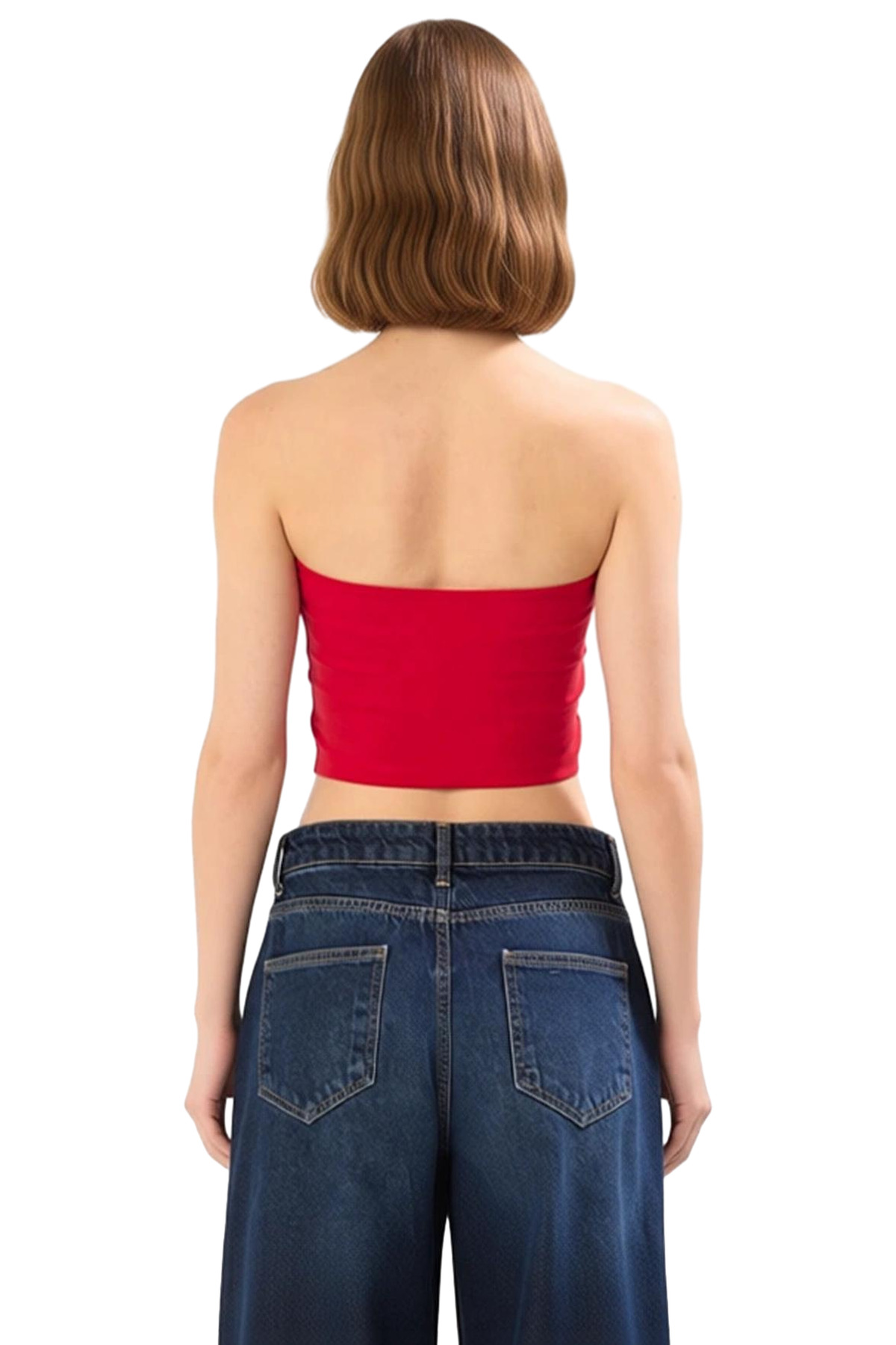 Asimetrik Straplez Crop Bluz Fitted Kalıp Polyester Yazlık Uzun Ömürlü Rahat Ve Şık