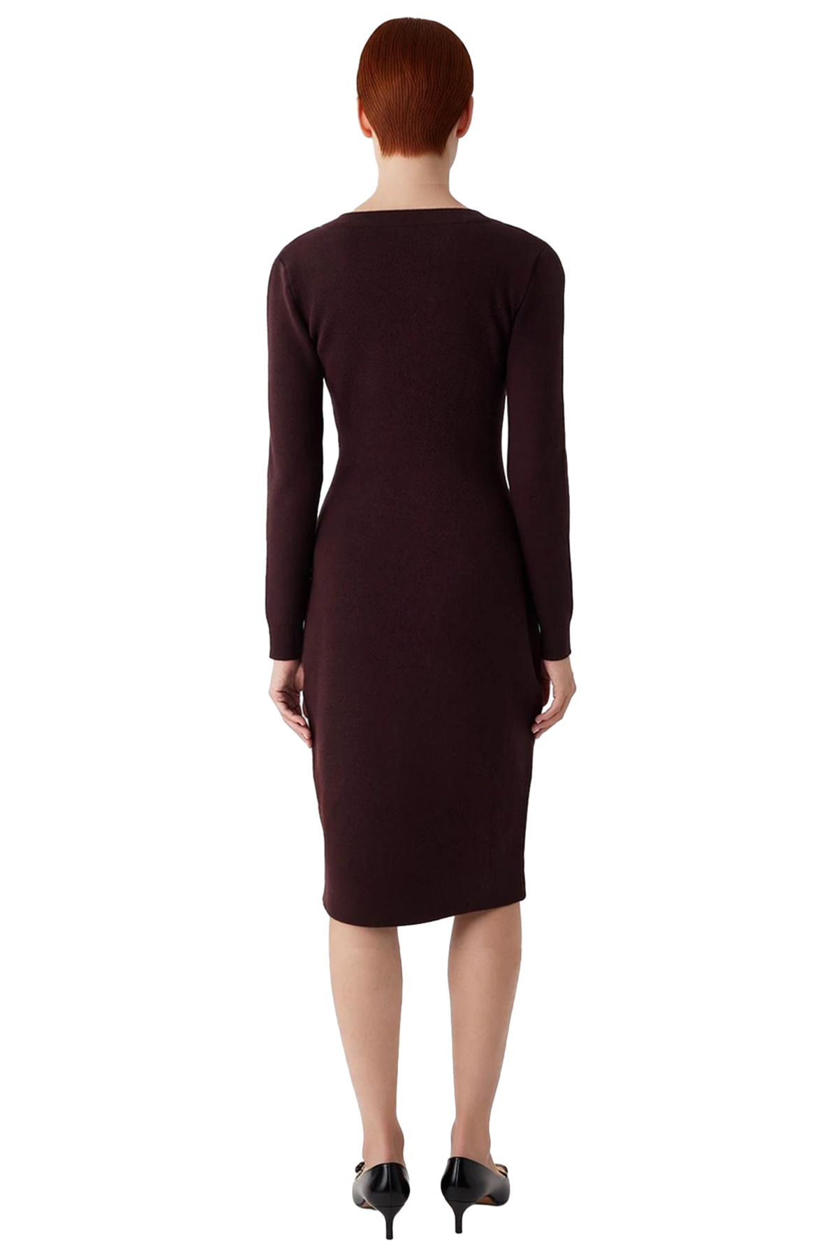 Kadınlar İçin Bodycon Midi Triko Elbise V Yaka Uzun Kol Düz Desen Rahat Şık İlkbahar Sonbahar Stili