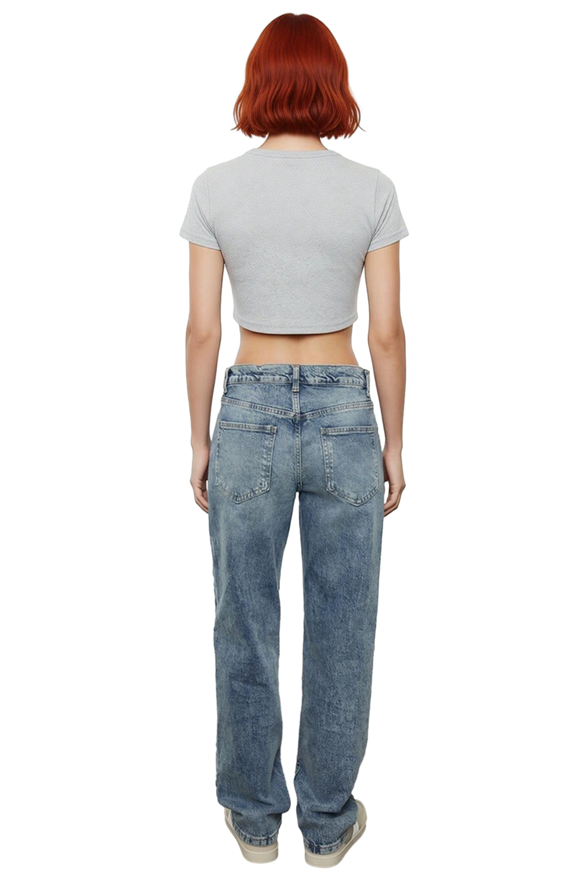 Kadın Vintage Efektli Düz Kesim Jean Pantolon Fonksiyonel Dayanıklı Kaliteli Konforlu Spor