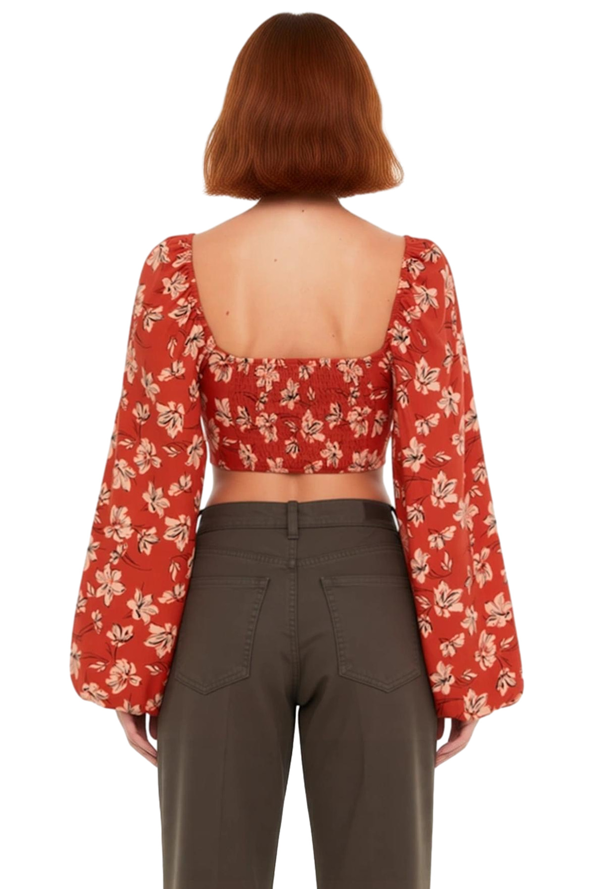 Şık Çok Çiçekli Viskoz Crop Bluz Fitted Kalıp Yazlık Plaj Özel Tasarım Rahat Kullanım