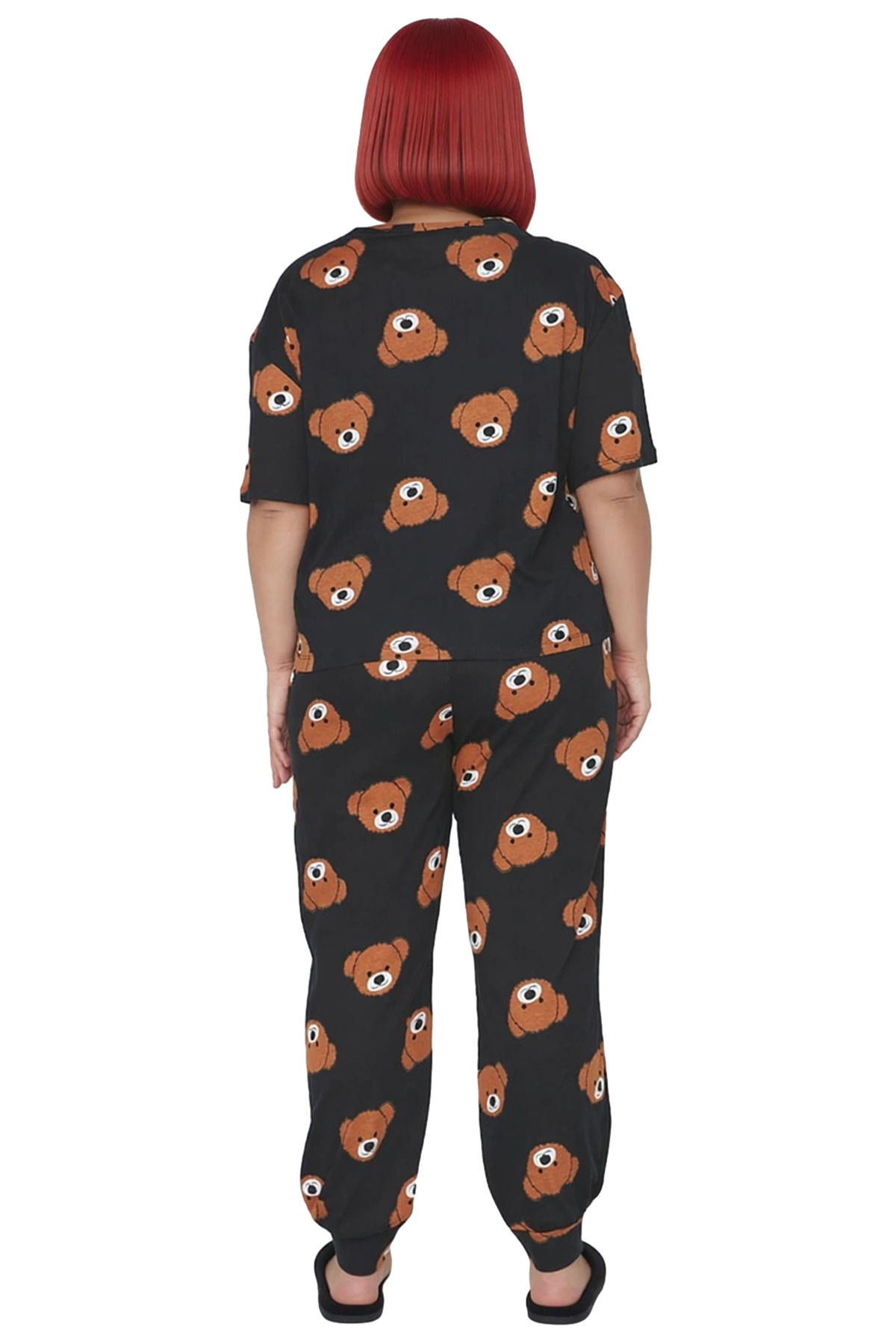 Ayıcık Desenli Bisiklet Yaka Pijama Takımı Kadın Fonksiyonel Dayanıklı Kaliteli Konforlu Şık