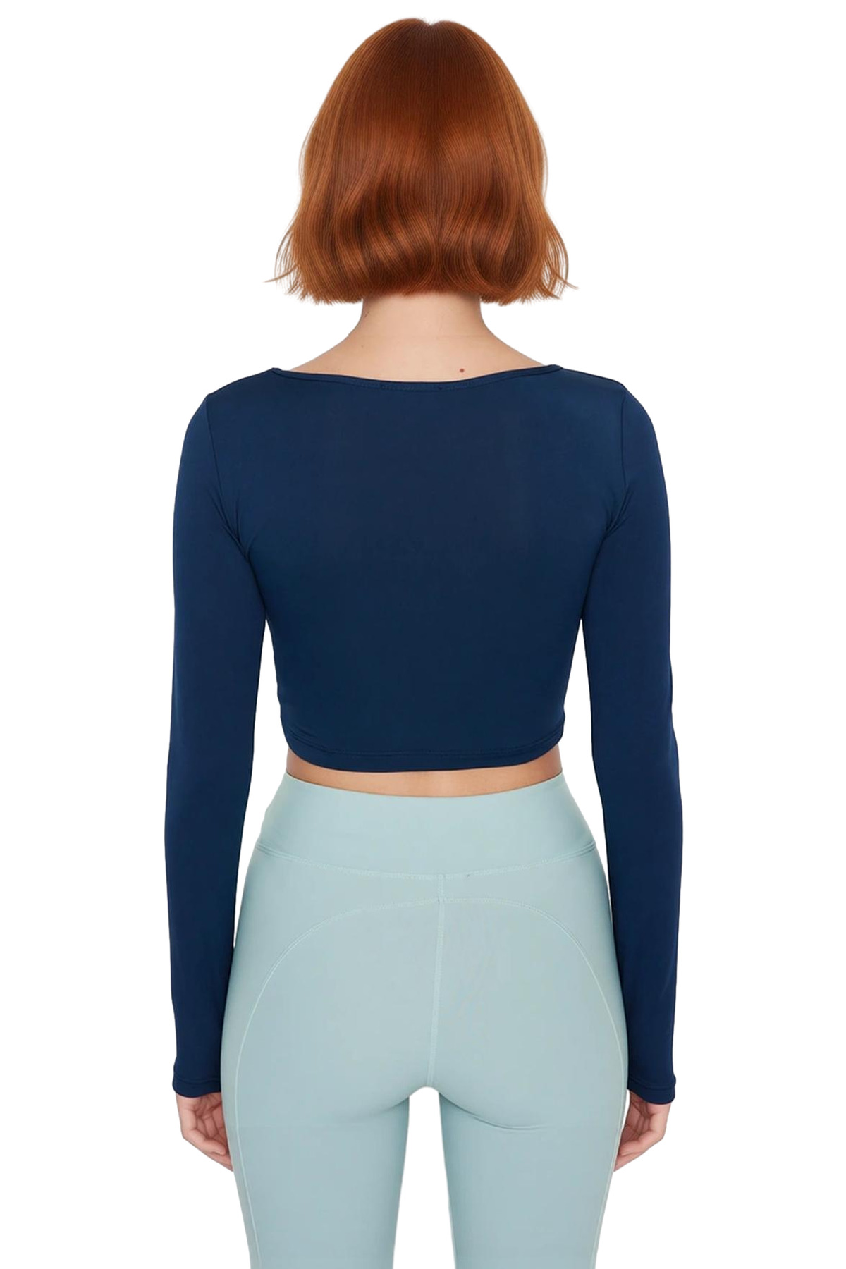 Kadın Bordo Crop Uzun Kollu Bisiklet Yaka Spor Bluz Pencere Detaylı ve Baş Parmak Delikli Kaliteli