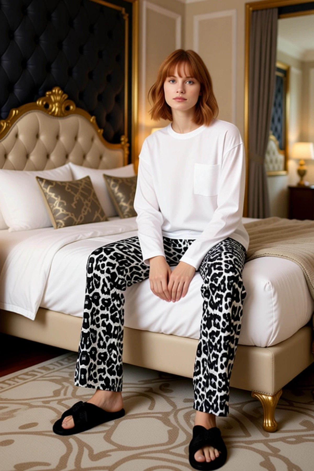 Kadın Leopar Desenli Pamuklu Pijama Takımı Seçkin Malzeme Kaliteli İşçilik Premium Kalite