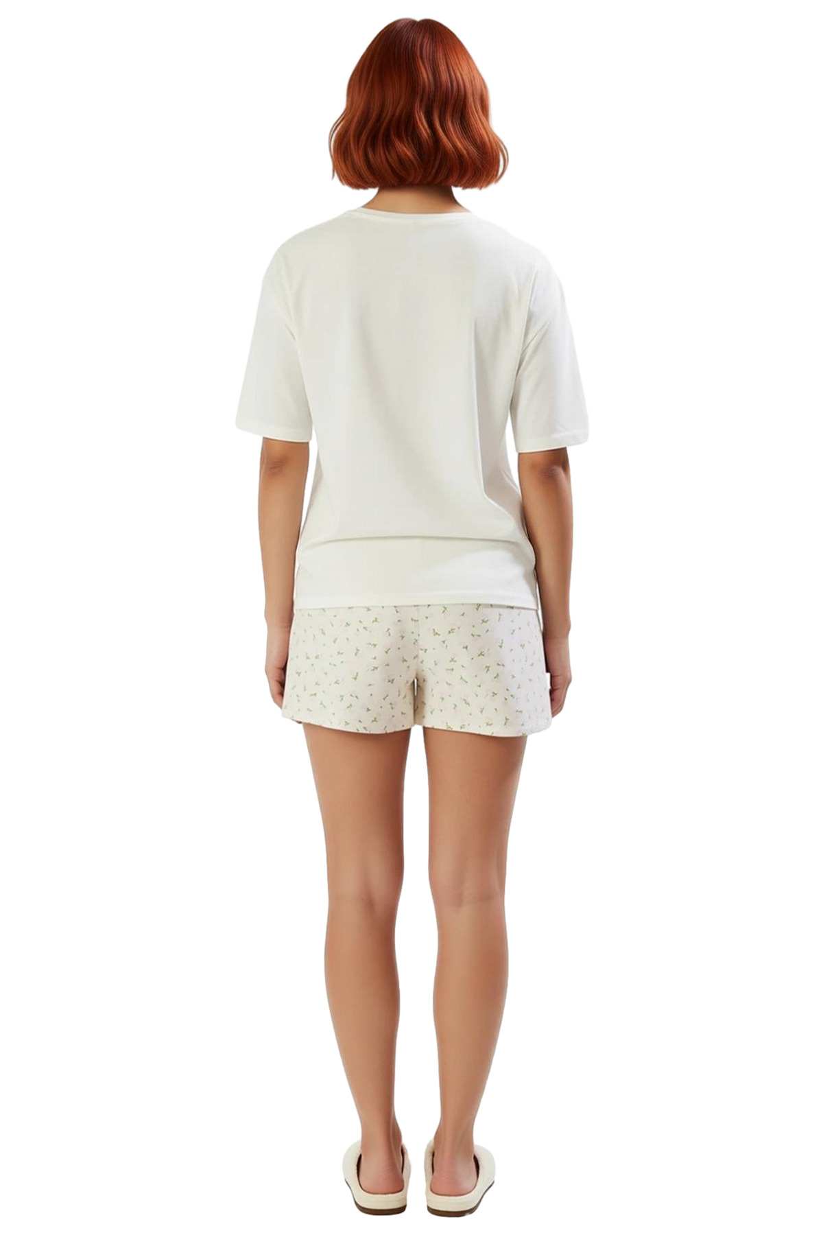 Kadın Yazlık Kısa Kollu Pamuklu Pijama Takımı Çiçekli Desen Regular Kalıp Profesyonel Görünüm
