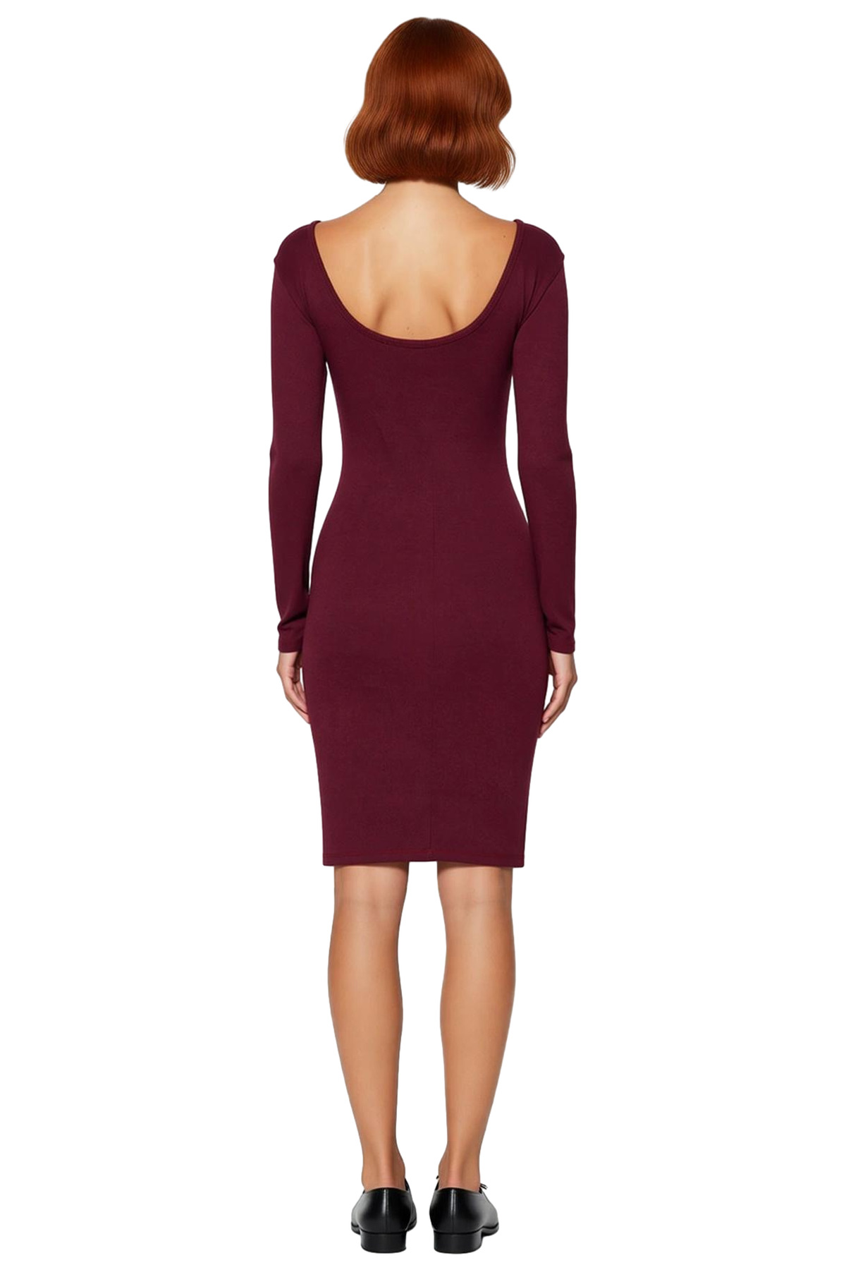 Kadınlar İçin Bodycon Fitilli Örme Uzun Kollu Sırt Dekolteli Mini Kışlık Şık Günlük Elbise