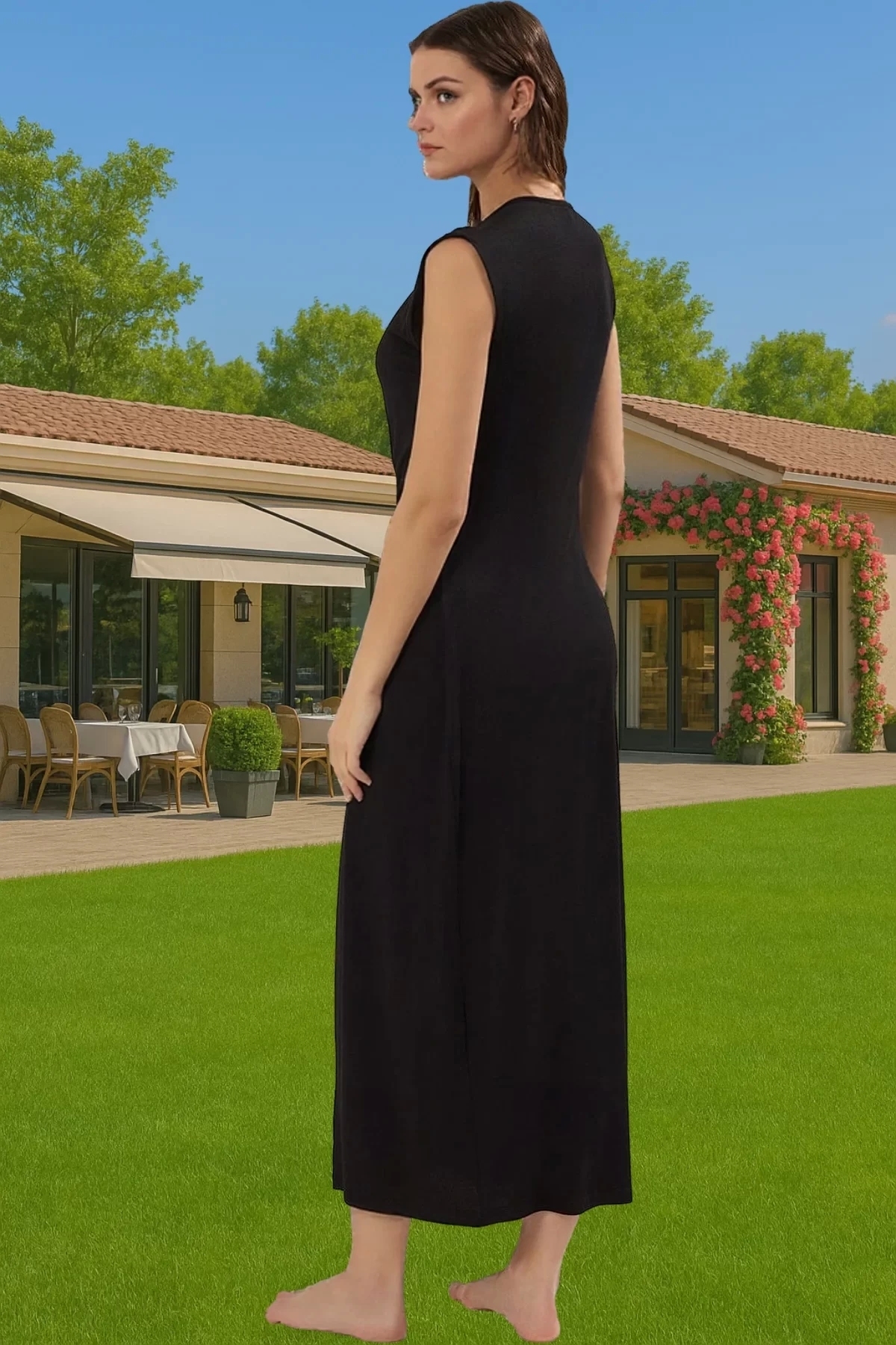 Kadın Oversize Maxi Plaj Elbisesi V Yaka Bağlama Detaylı Şık Yazlık Yaz Aylarının Vazgeçilmezi
