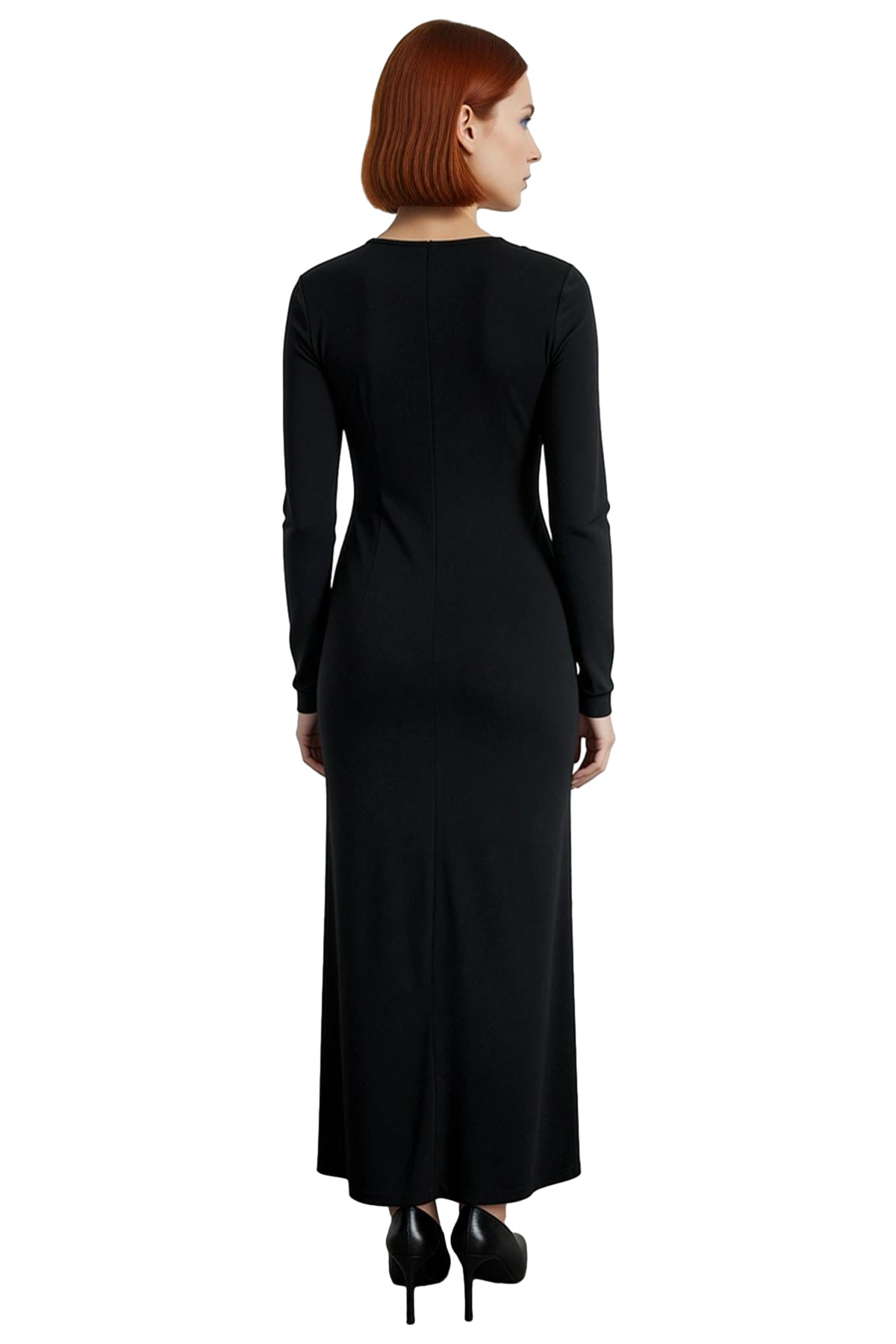 Kadın Şık Bodycon Drapeli Anvelop Maxi Elbise Uzun Kollu Bisiklet Yaka Kış Sezonu İçin Mükemmel