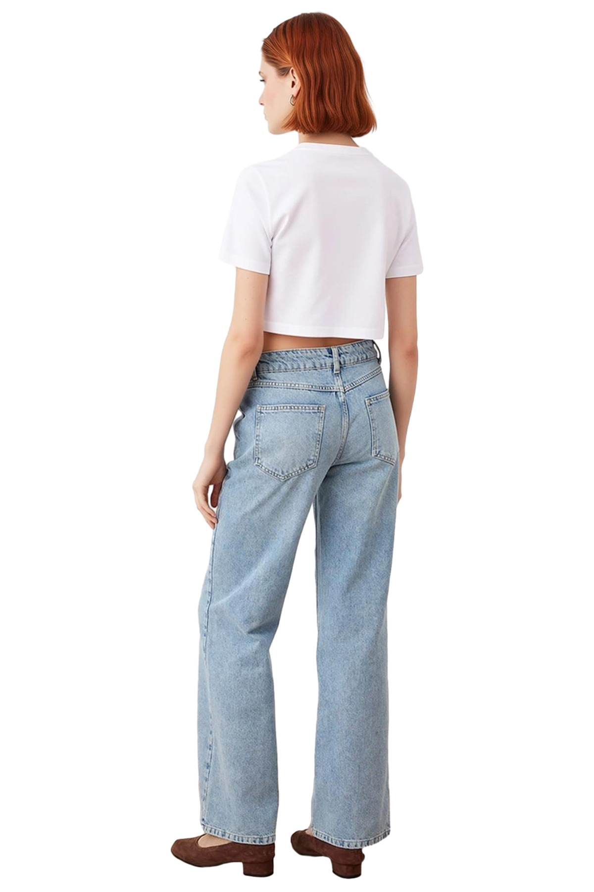 Kadın Dikişli Geniş Paça Denim Pantolon Fonksiyonel Dayanıklı Kaliteli Konforlu Estetik Şık