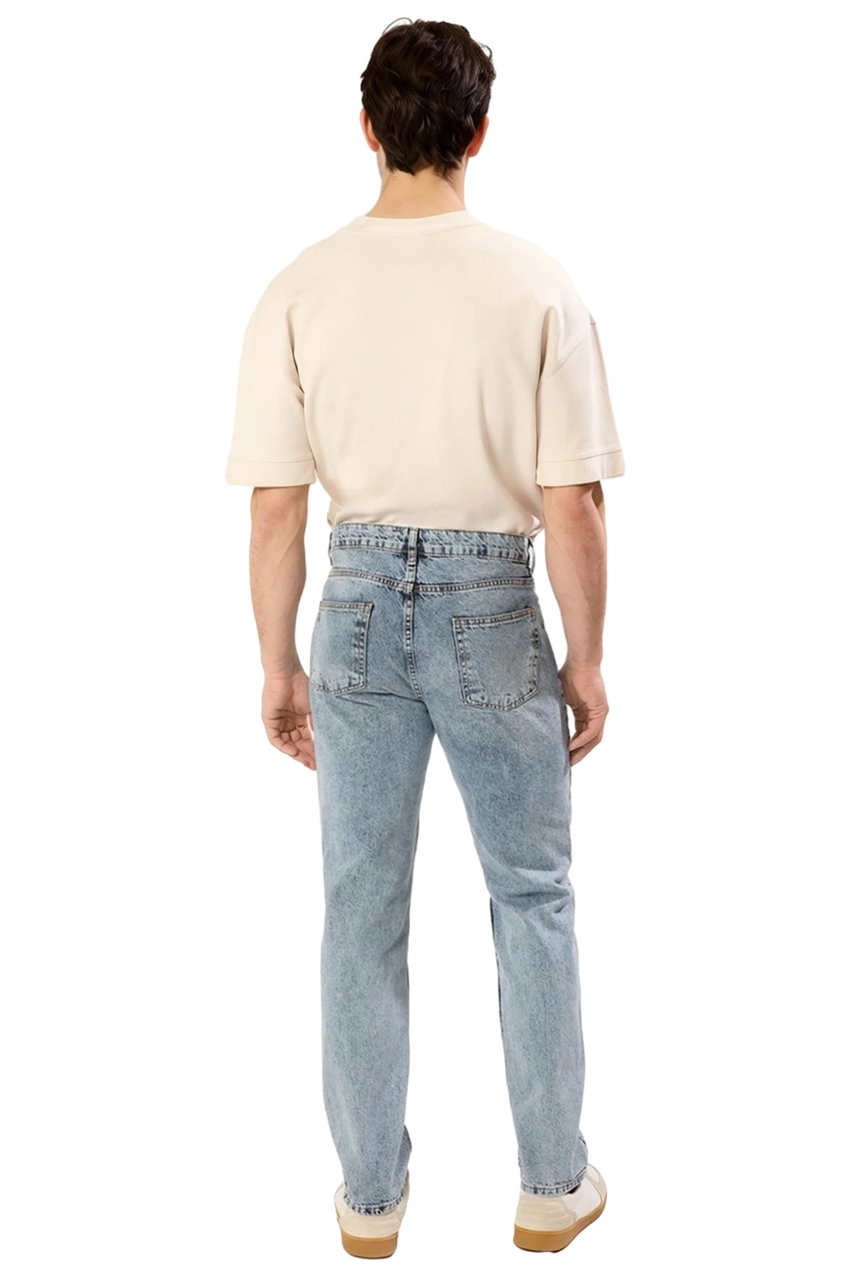 Erkek Moda Straight Fit Denim Pantolon Yüksek Bel Uzun Boy Pamuk Günlük Kullanım Modern Tasarım