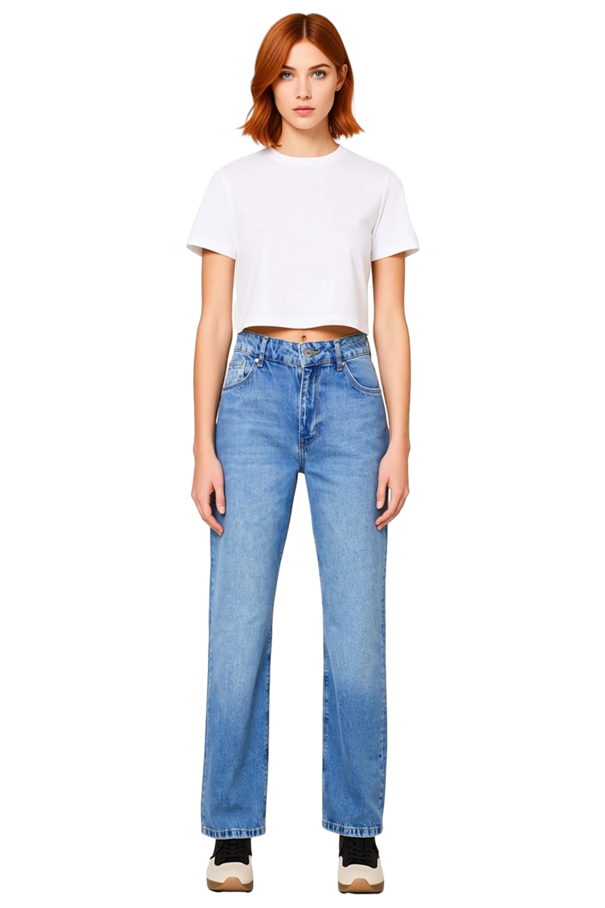 Kadın Straight Kesim Denim Pantolon Günlük Kullanım İçin Fonksiyonel Dayanıklı Kaliteli Şık