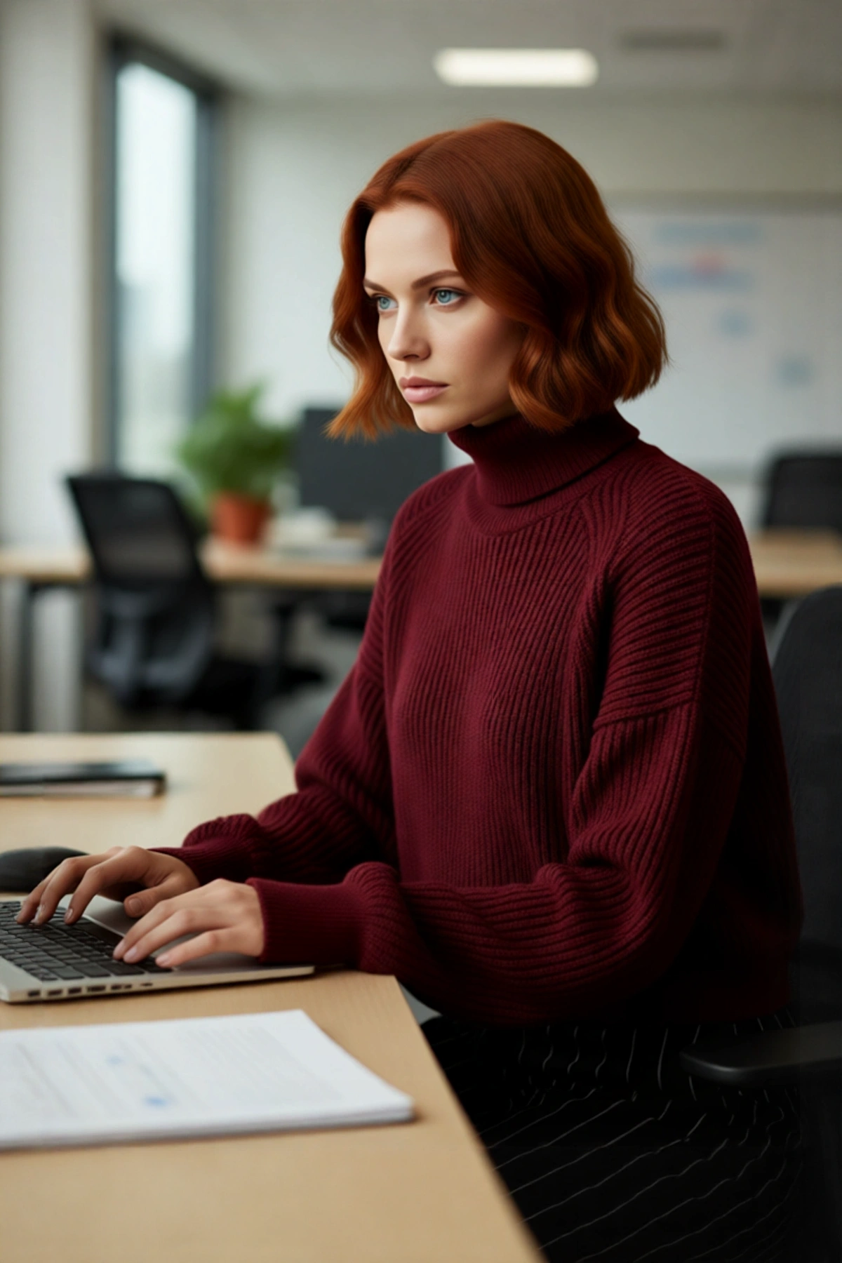 Kadın Oversize Fitilli Bordo Balıkçı Yaka Uzun Reglan Kollu Crop Akrilik Triko Kazak Kaliteli