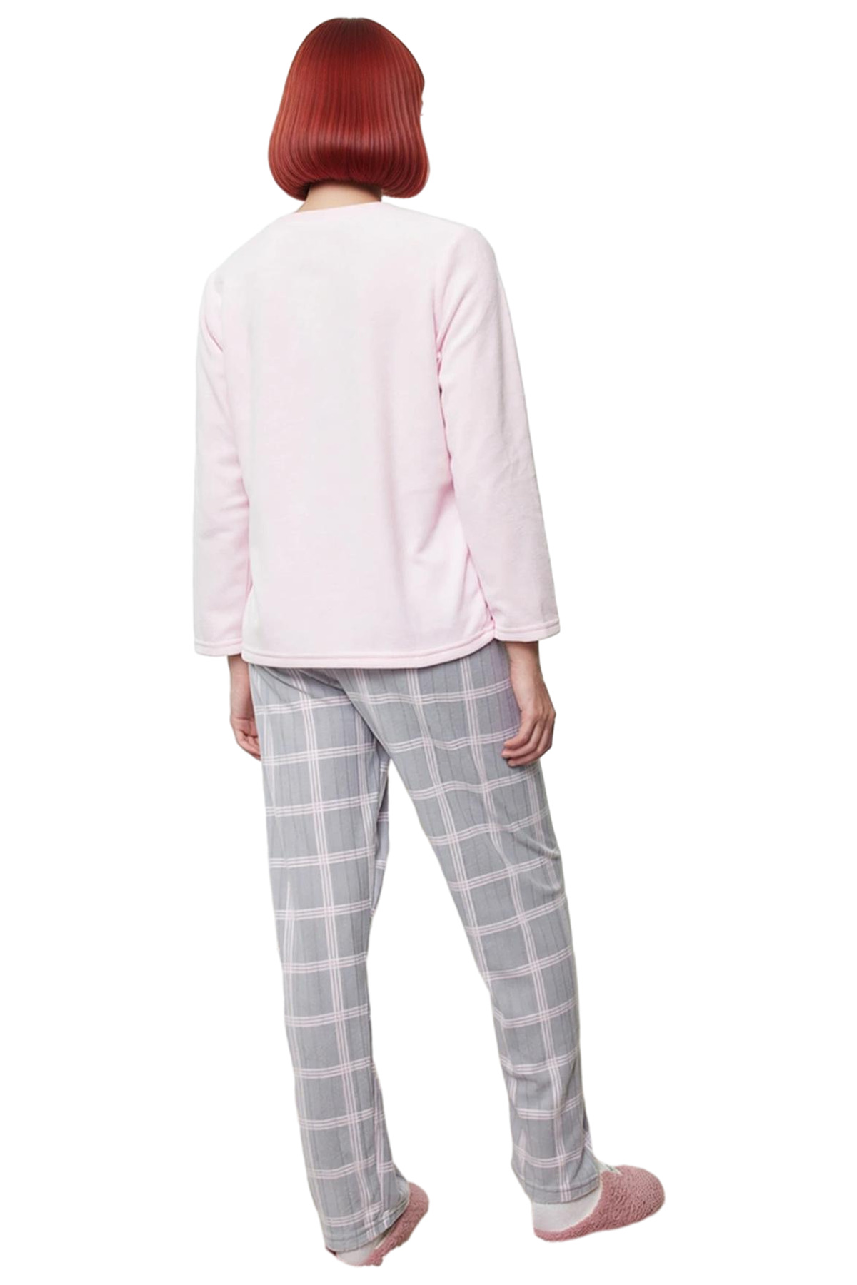 Kadın Kışlık Polar Pijama Takımı Ekoseli Pantolon Uzun Kollu Mükemmel Uyum Trend Tasarım