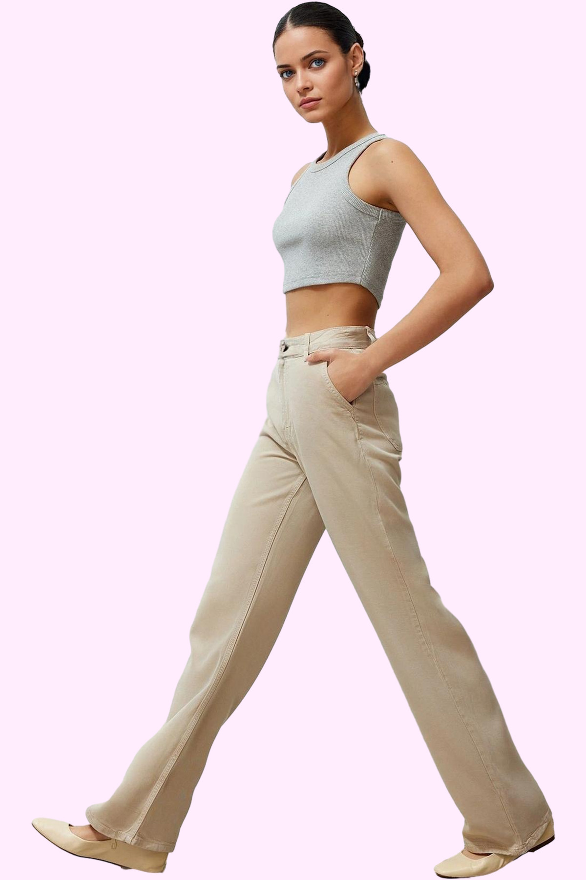 Kadın Moda Geniş Paça Uzun Boy Düşük Bel Wide Leg Jean 100% Liyosel Günlük Stil Kullanım