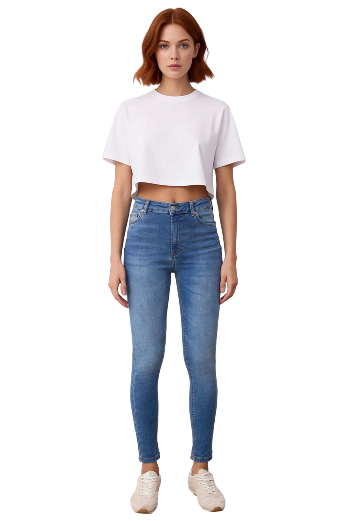 Kadın Yüksek Bel Skinny Jean Pantolon Fonksiyonel Dayanıklı Kaliteli Konforlu Estetik Spor