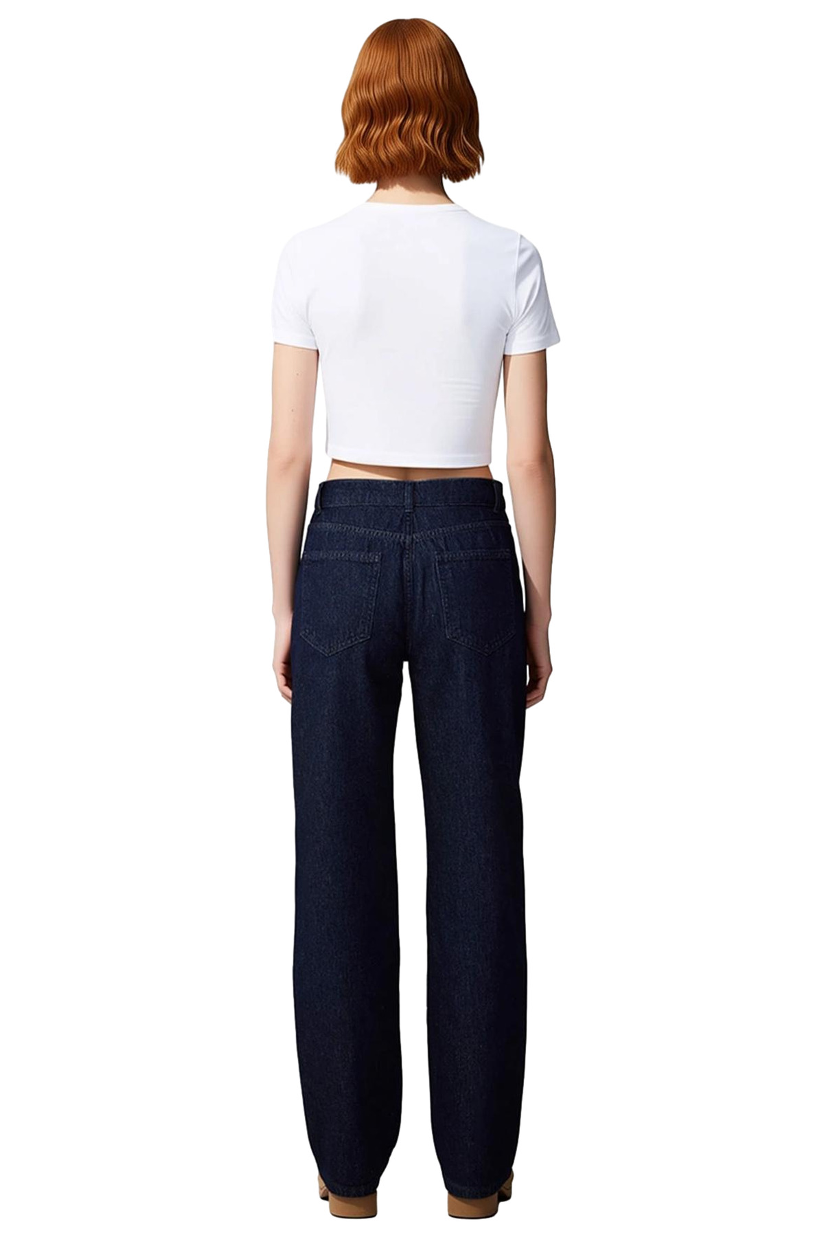 Kadin Koyu Baglama Detayli Wide Leg Denim Pantolon Fonksiyonel Dayanıklı Kaliteli Konforlu