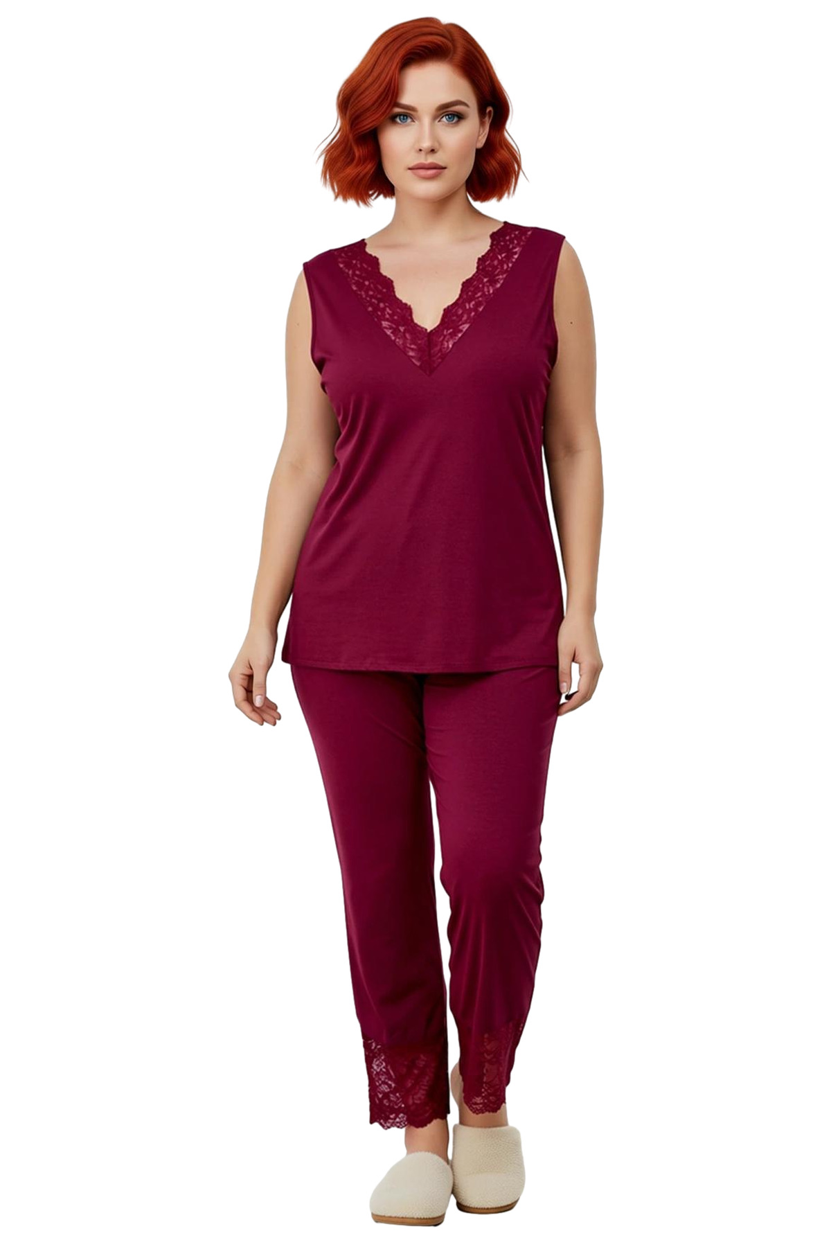 Kadın V Yaka Dantel Detaylı Örme Pijama Takımı Fonksiyonel Dayanıklı Kaliteli Konforlu Şık
