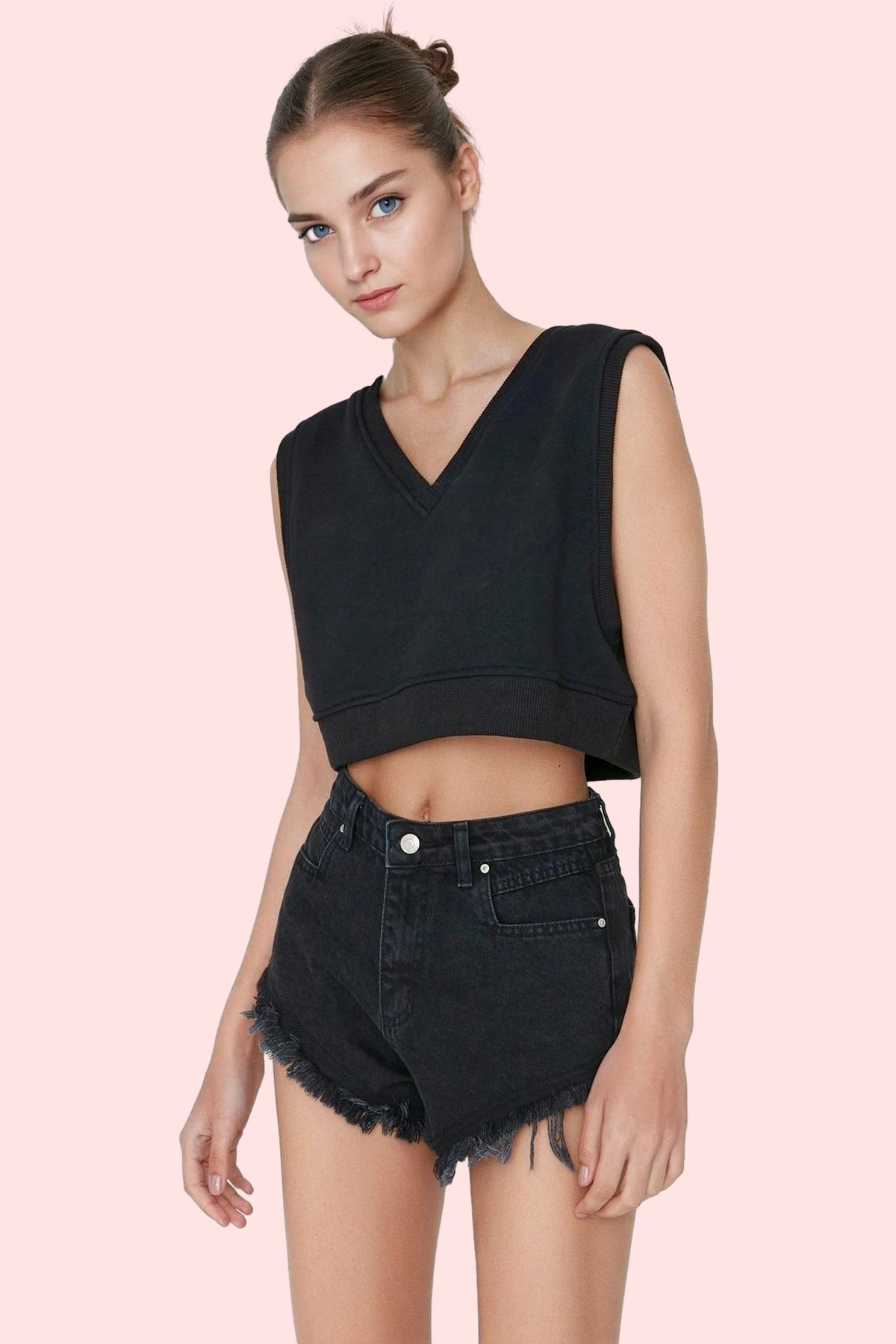 Kadın Moda Denim Şort Yırtıklı Boru Paça Normal Bel Pamuklu Günlük Stil Yazlık Şort