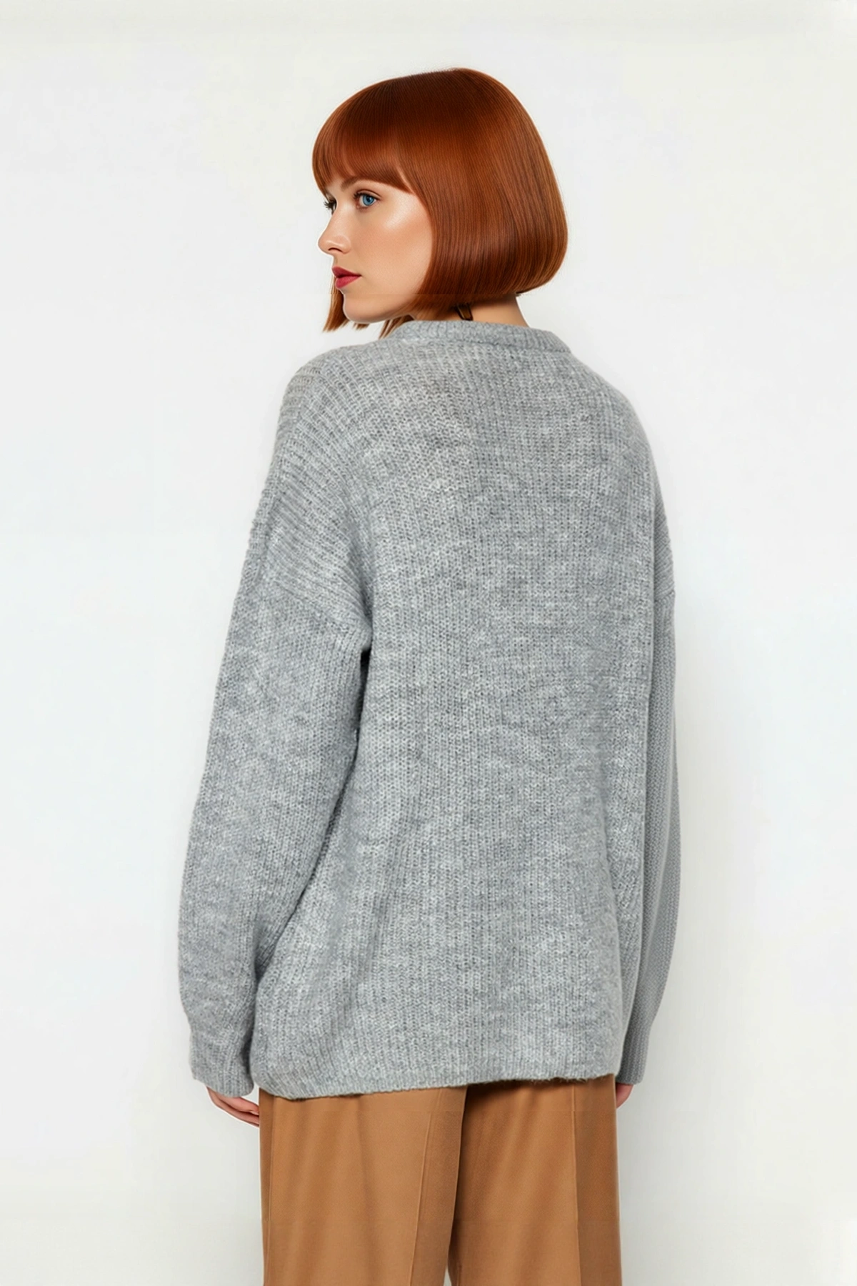 Kadın Oversize Kalıp Düşük Kol Bisiklet Yaka Triko Kazak Basic Rahat Kışlık Stil Seçimi Kaliteli