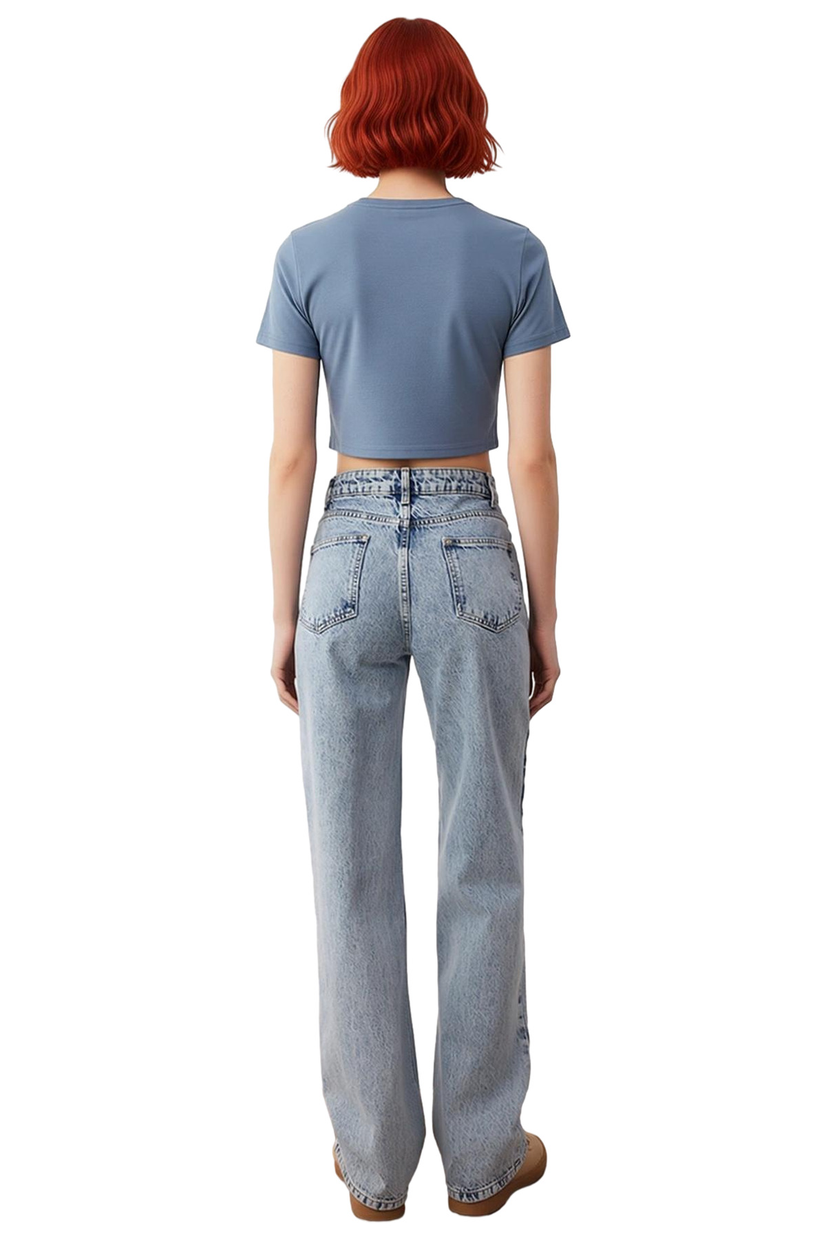 Kadın Moda Yüksek Bel Geniş Paça Jean Pantolon Pamuk Günlük Kullanım Mevsimlik Kullanım