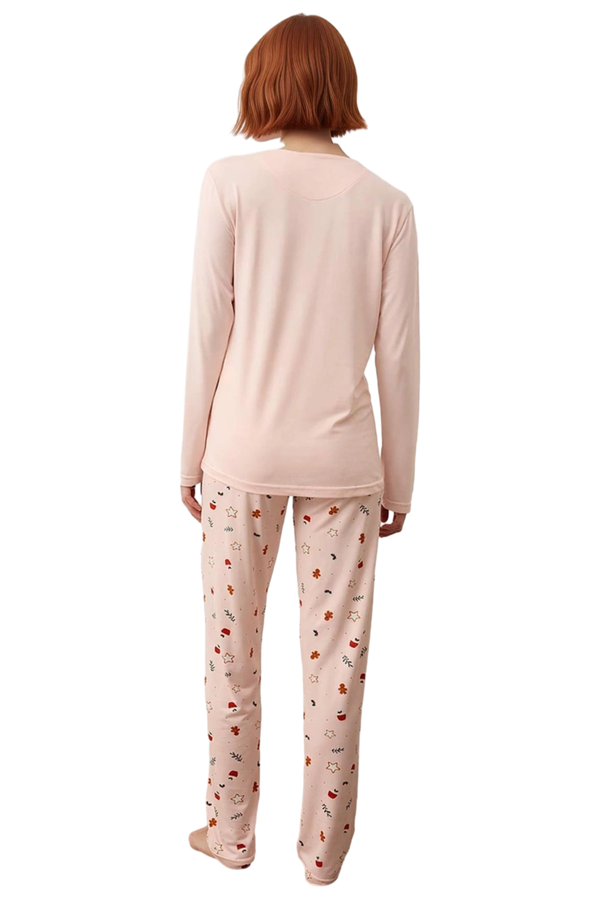Kadın Pudra Kış Temalı Baskılı Pijama Takımı Fonksiyonel Dayanıklı Kaliteli Konforlu Rahat