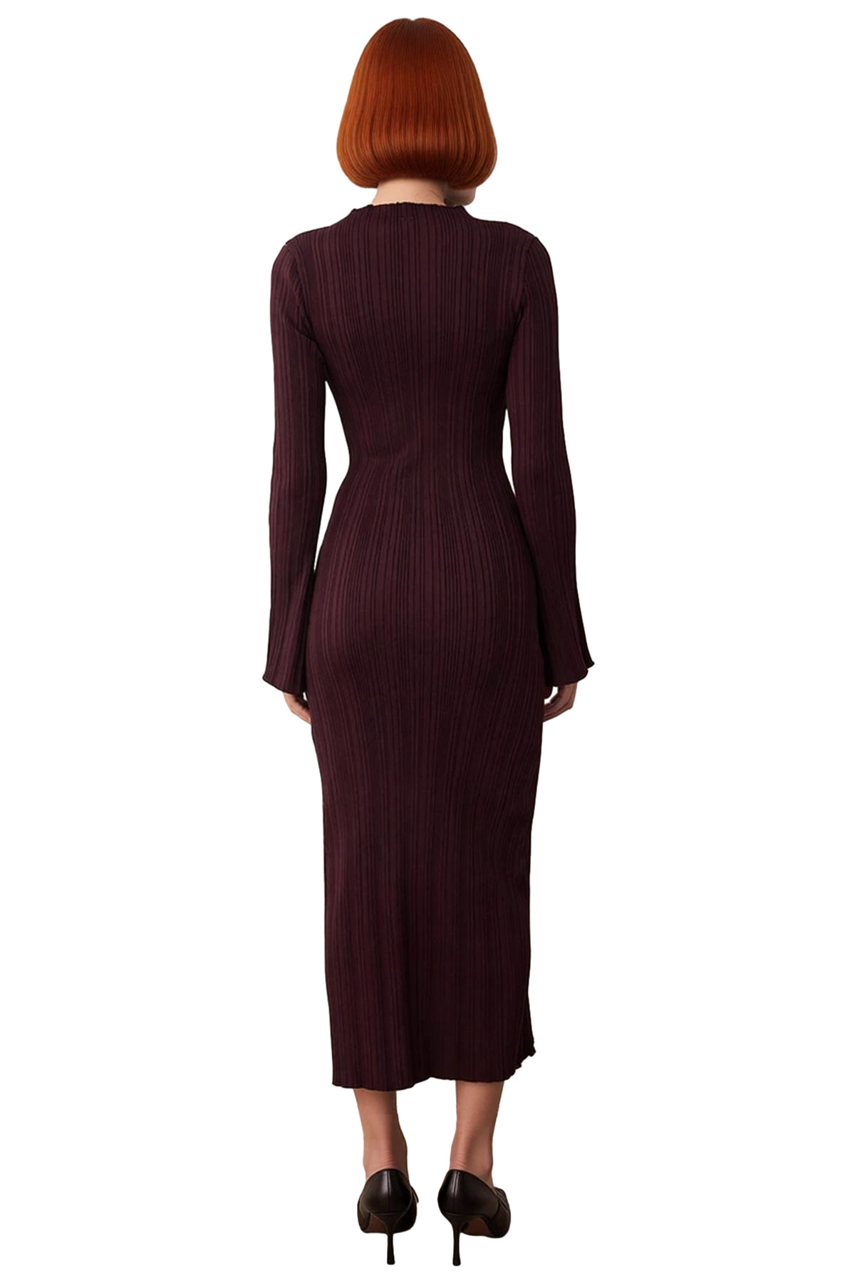Kadın Bodycon Kesim Dik Yaka Uzun Kol Maxi Triko Elbise Kış Aylarında Şık ve Rahat Bir Tarz Sunar