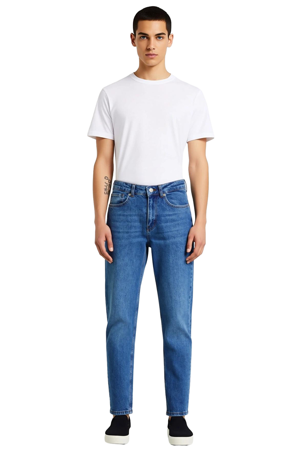 Erkek Moda Orta Denim Kot Pantolon Essential Fit Boru Paça Günlük Kombinler Mevsimlik Kullanım