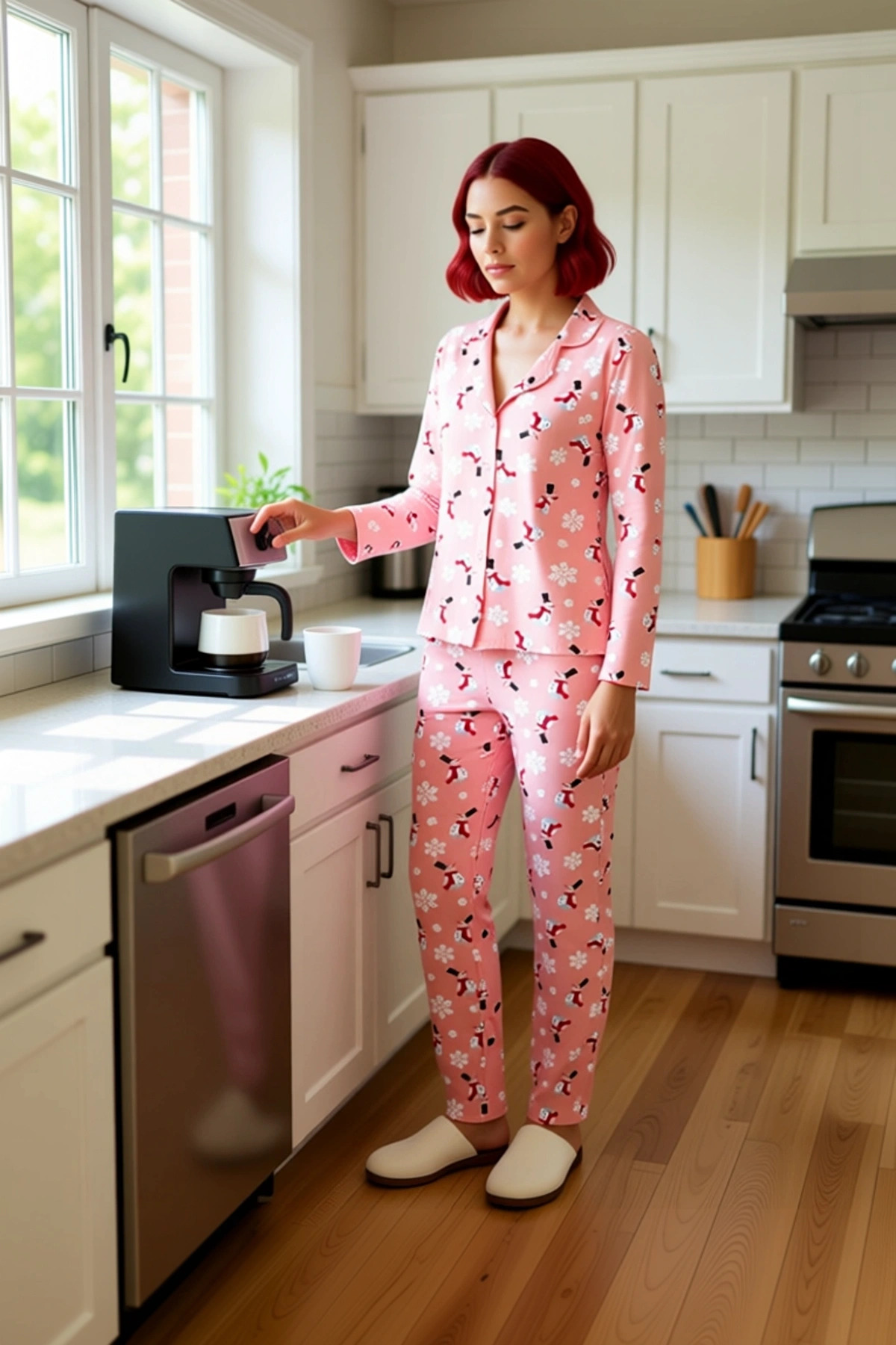 Kadın Kış Temalı Baskılı Pijama Takımı Bisiklet Yaka Fonksiyonel Dayanıklı Kaliteli Modern