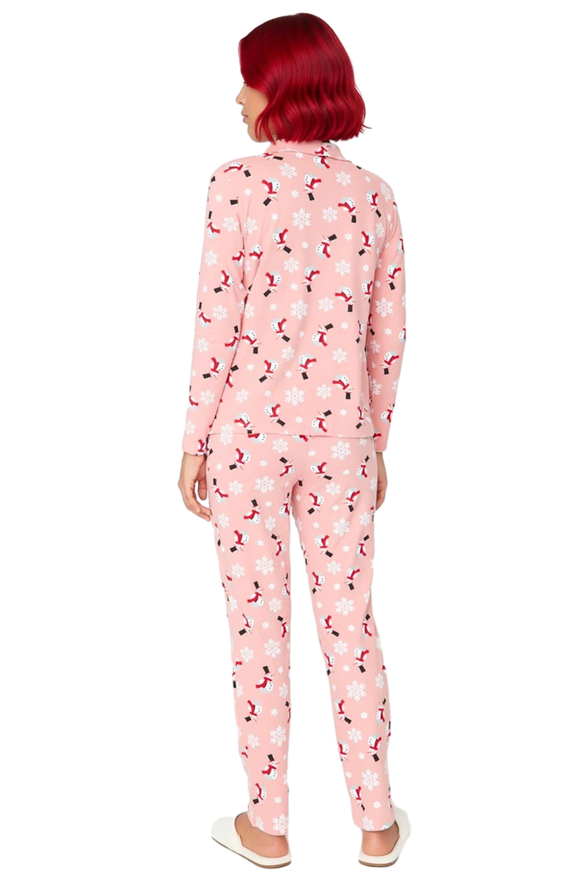 Kadın Kış Temalı Baskılı Pijama Takımı Bisiklet Yaka Fonksiyonel Dayanıklı Kaliteli Modern