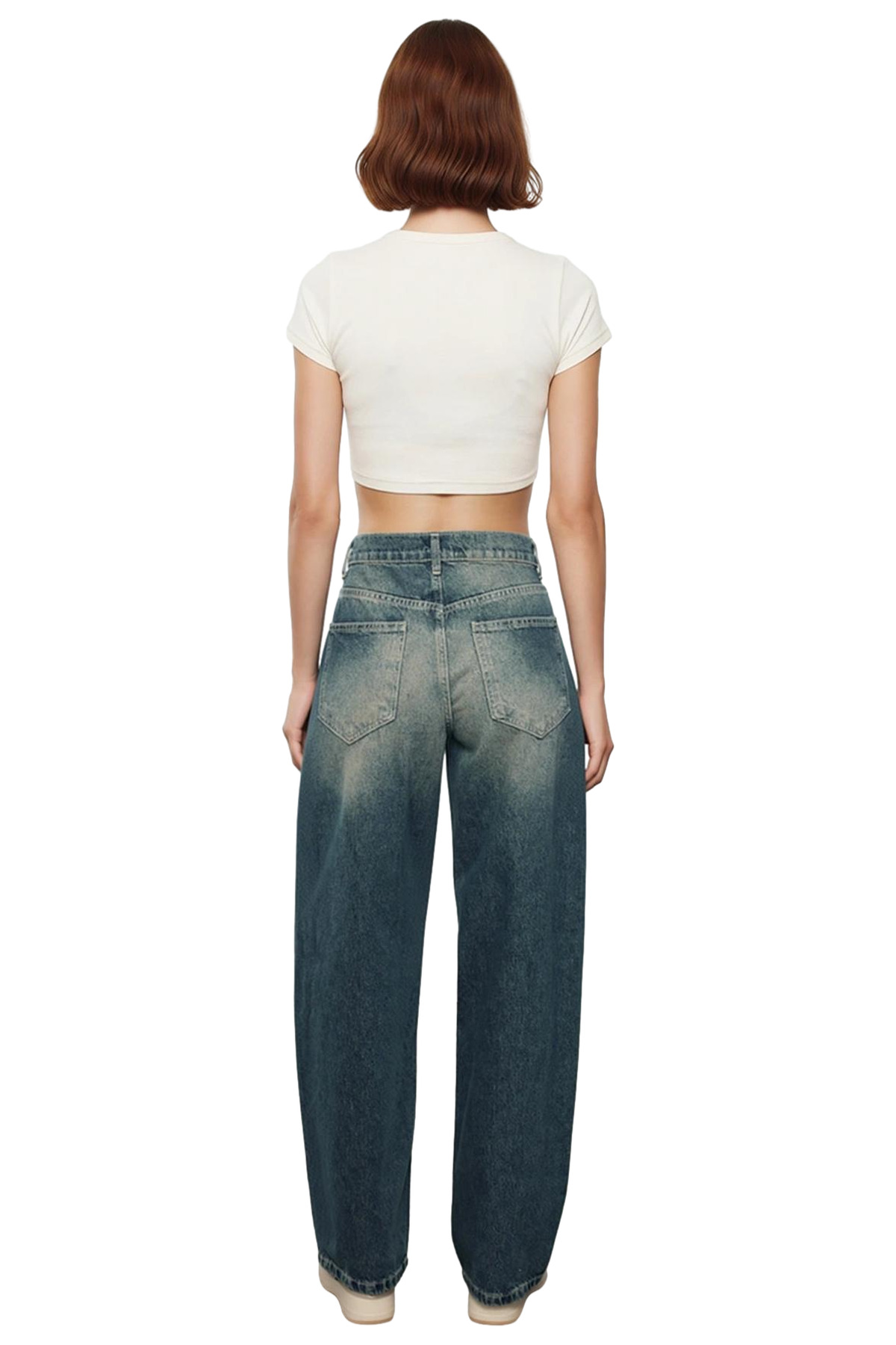 Kadın Moda Yüksek Bel Uzun Boy Denim Jean Geniş Paça Baggy Pamuklu Günlük Stil Kaliteli Malzeme