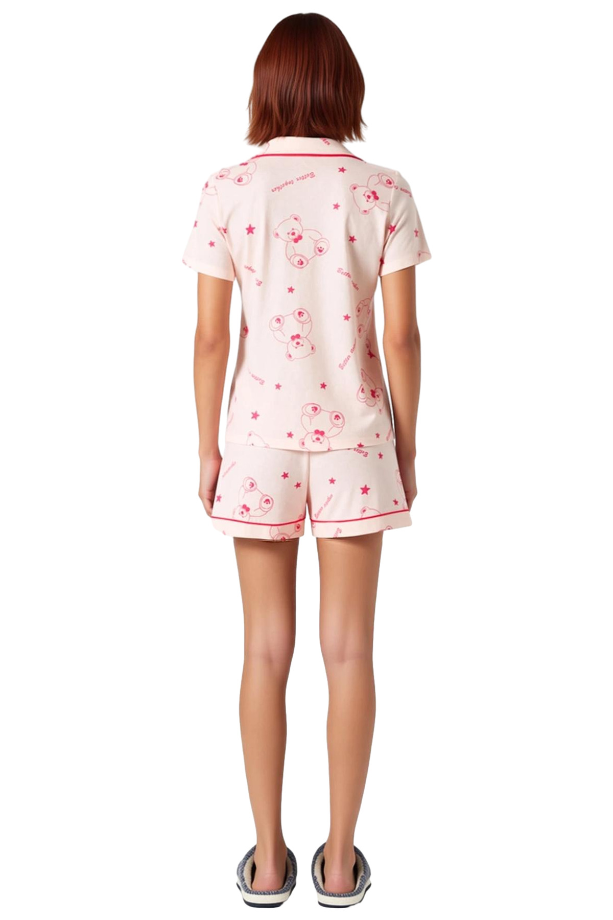 Kadın Ayıcıklı Pamuklu Kısa Kollu Pijama Takımı Dayanıklı Malzeme Seçkin Yüksek Kalite