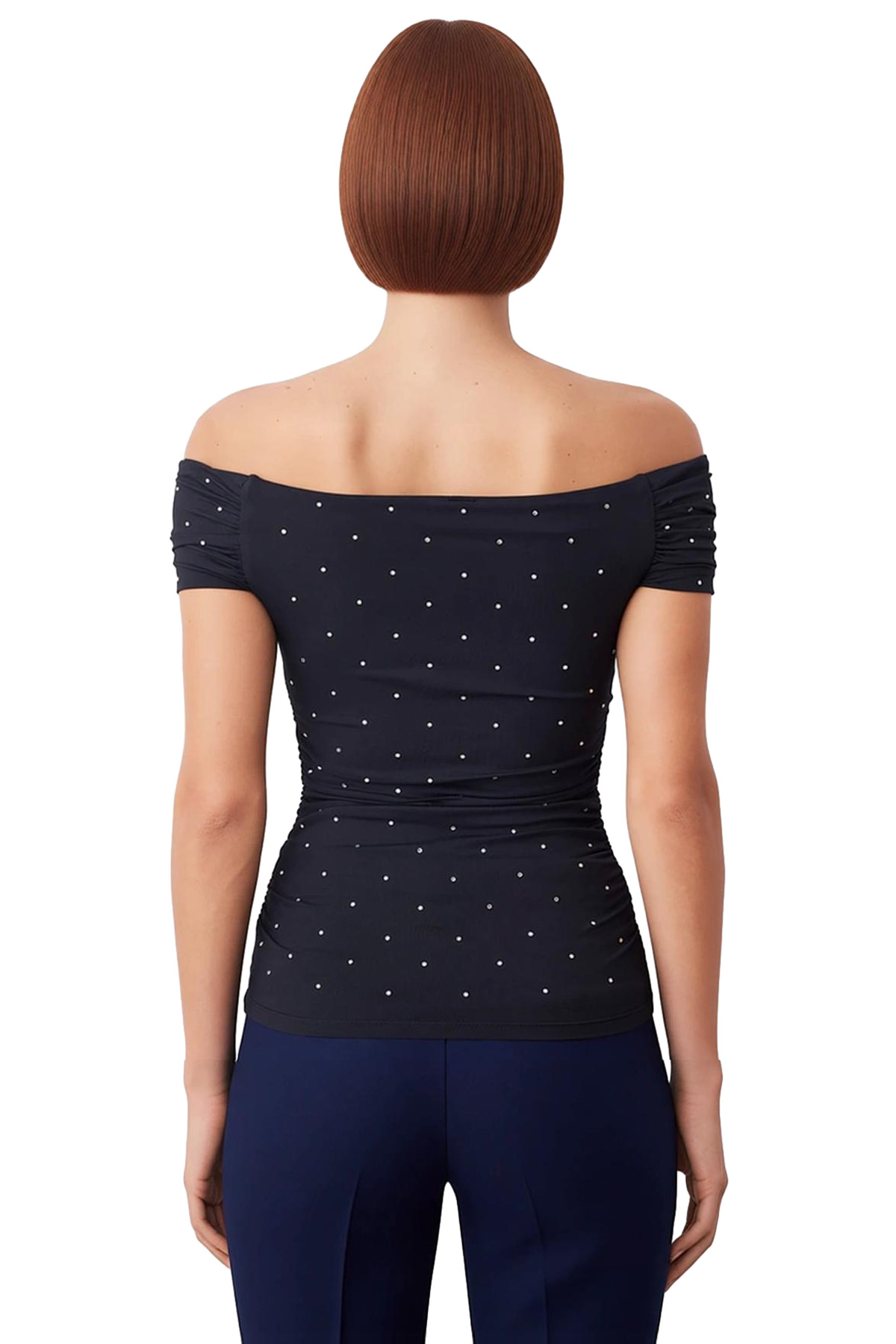 Kadın Carmen Yaka Noktalı Örme Bluz Zarif ve Şık Bir Seçim Kaliteli Şık Rahat Modern Zarif