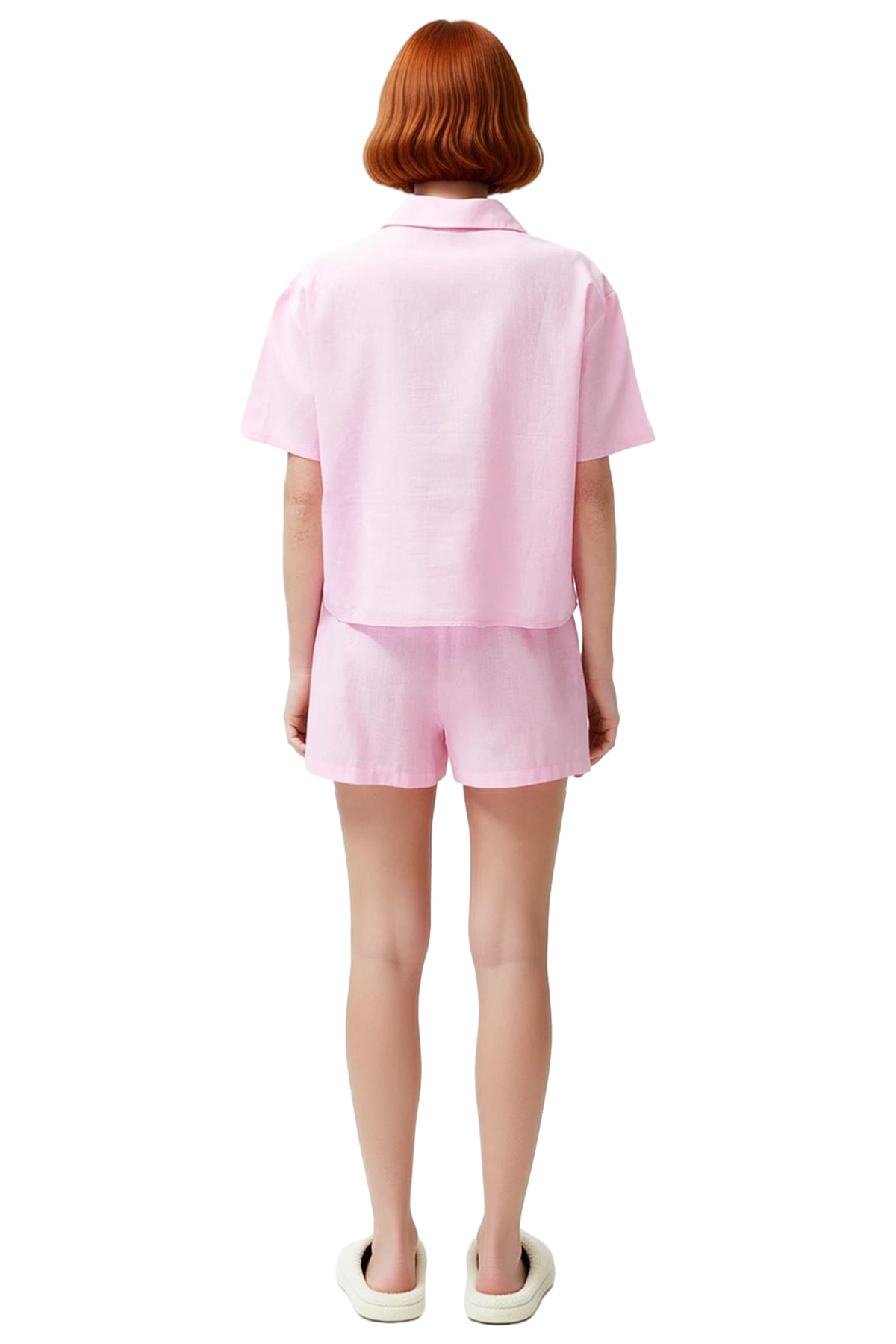 Kadın Pamuklu Fırfırlı Detaylı Pijama Takımı Rahat Yazlık Ev Giyim Seti Günlük Kullanım İçin