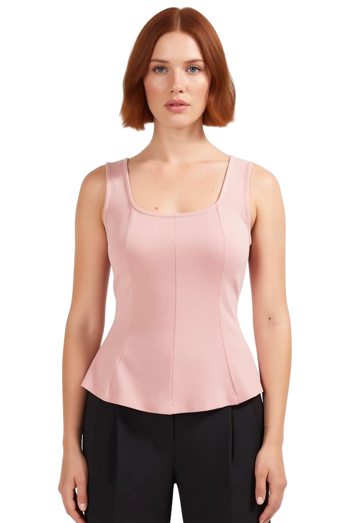 Kadın Fitted Peplum Kolsuz Örme Bluz Seçkin Malzeme Rahat Kullanım Zarifane Tasarım