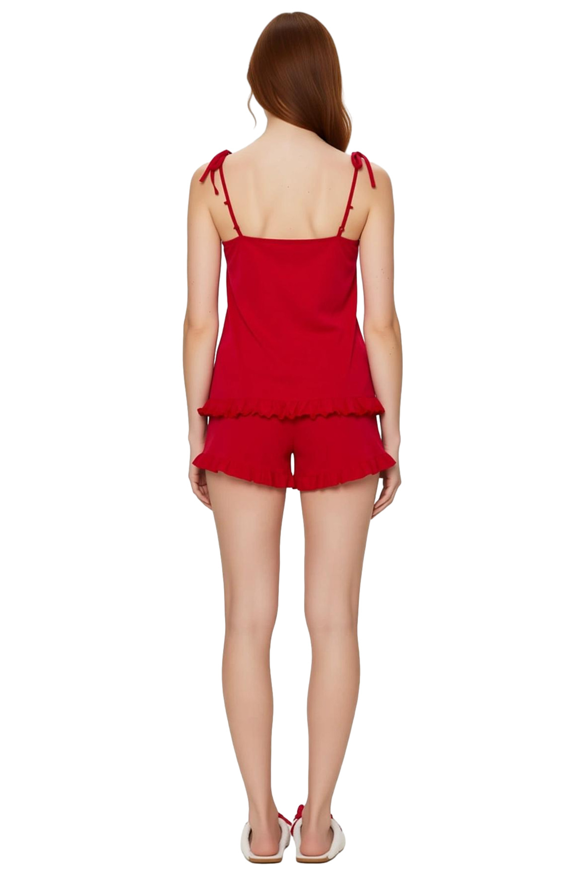 Kadın Pamuklu V Yaka Kolsuz Pijama Takımı Rahat Kullanım Modern Stil Yüksek Kalite