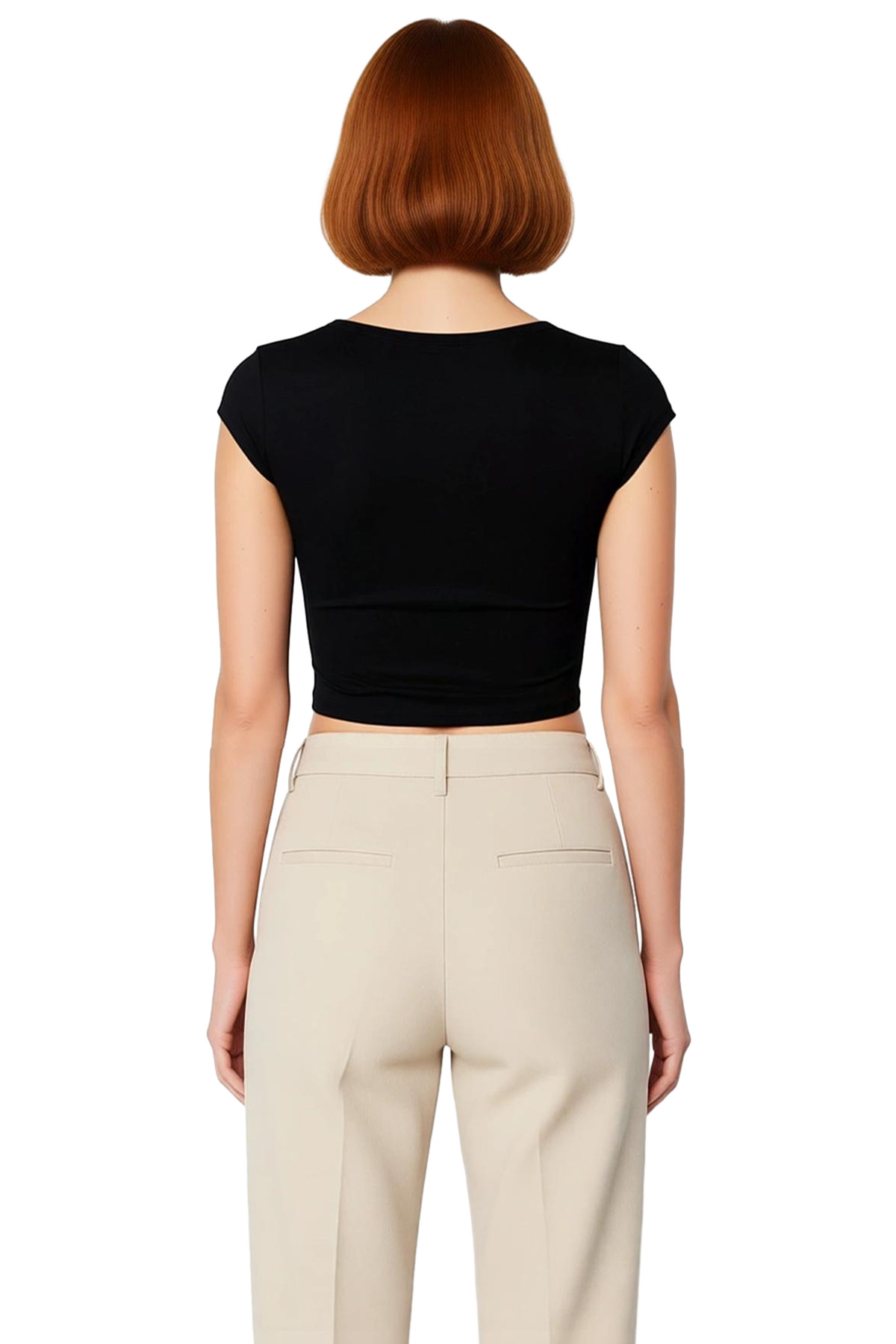 Bisiklet Yaka Fitted Crop Örme Bluz Viskon Ribana Yazlık Profesyonel Görünüm Özel Tasarım