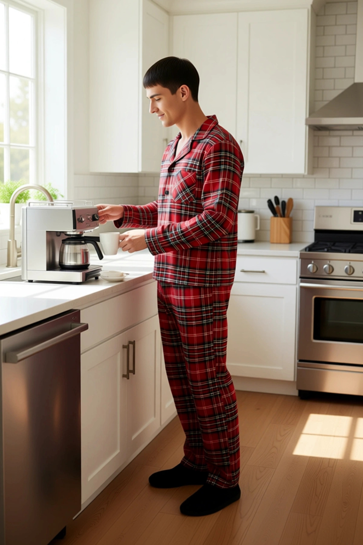 Erkek Kirmizi Ekose Gömlek ve Pantolon Pijama Takımı Fonksiyonel Dayanıklı Kaliteli Modern