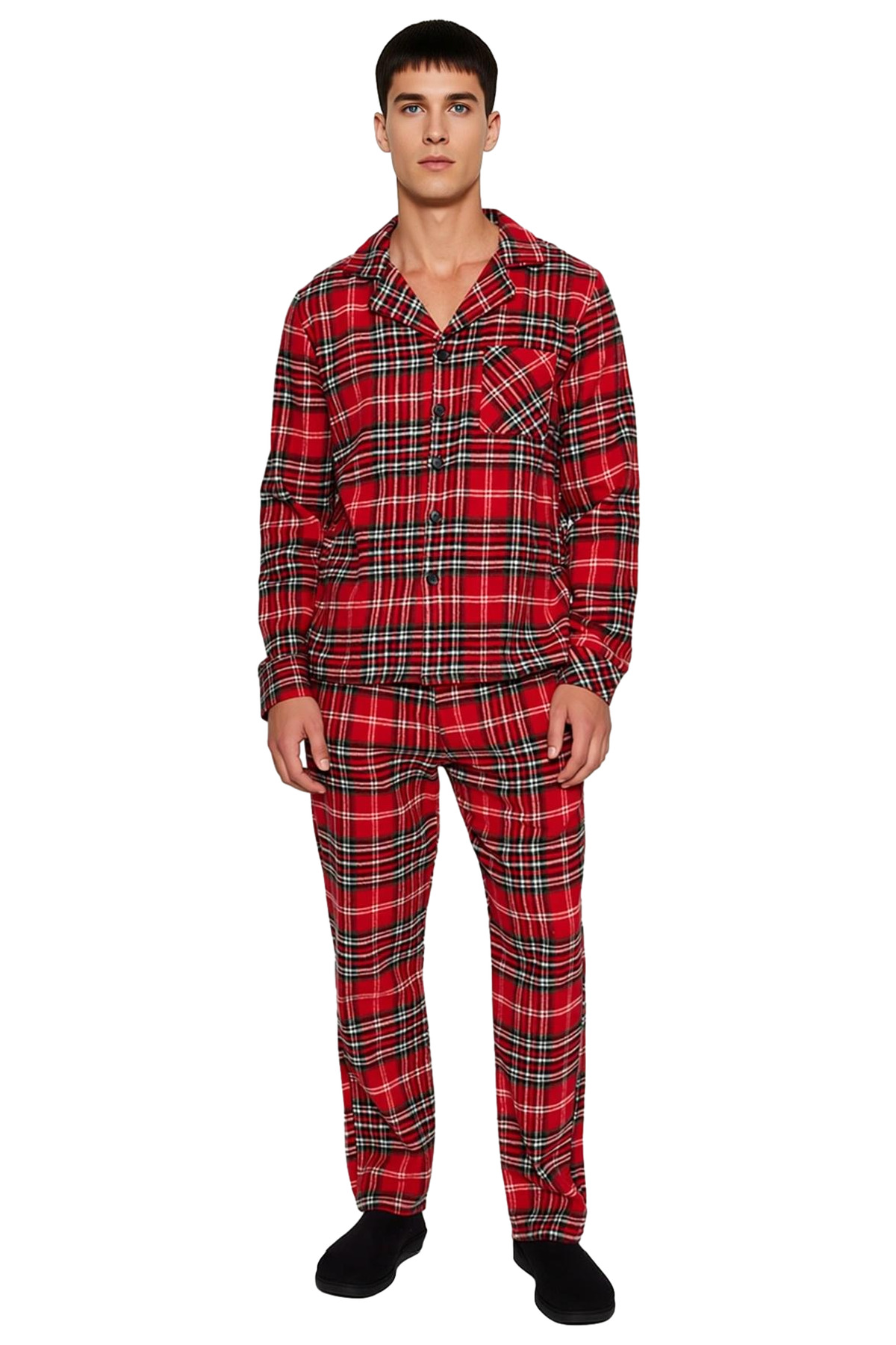 Erkek Kirmizi Ekose Gömlek ve Pantolon Pijama Takımı Fonksiyonel Dayanıklı Kaliteli Modern