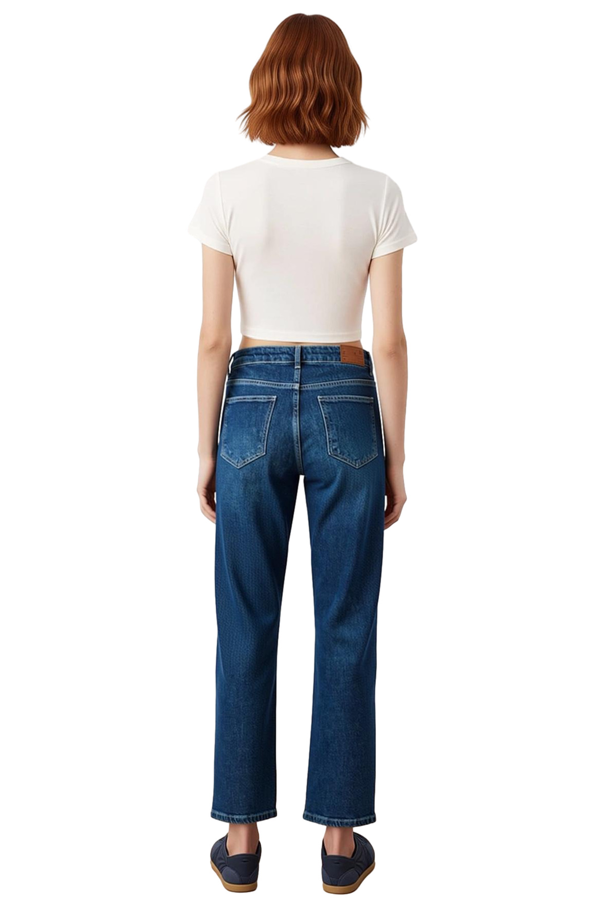 Kadın Yüksek Bel Düz Kesim Denim Pantolon Fonksiyonel Dayanıklı Kaliteli Konforlu Estetik Şık