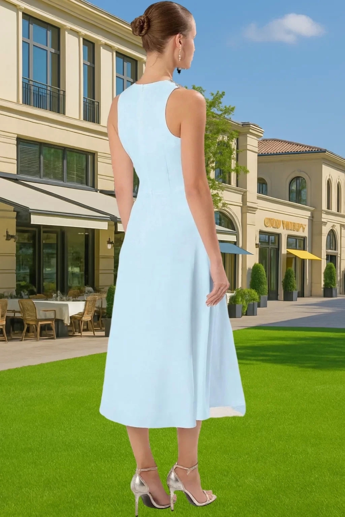 Kadın A Kesim Midi Abiye Elbise Taş Detaylı Modern Stil Özel Günler Yaz Aylarının Vazgeçilmezi