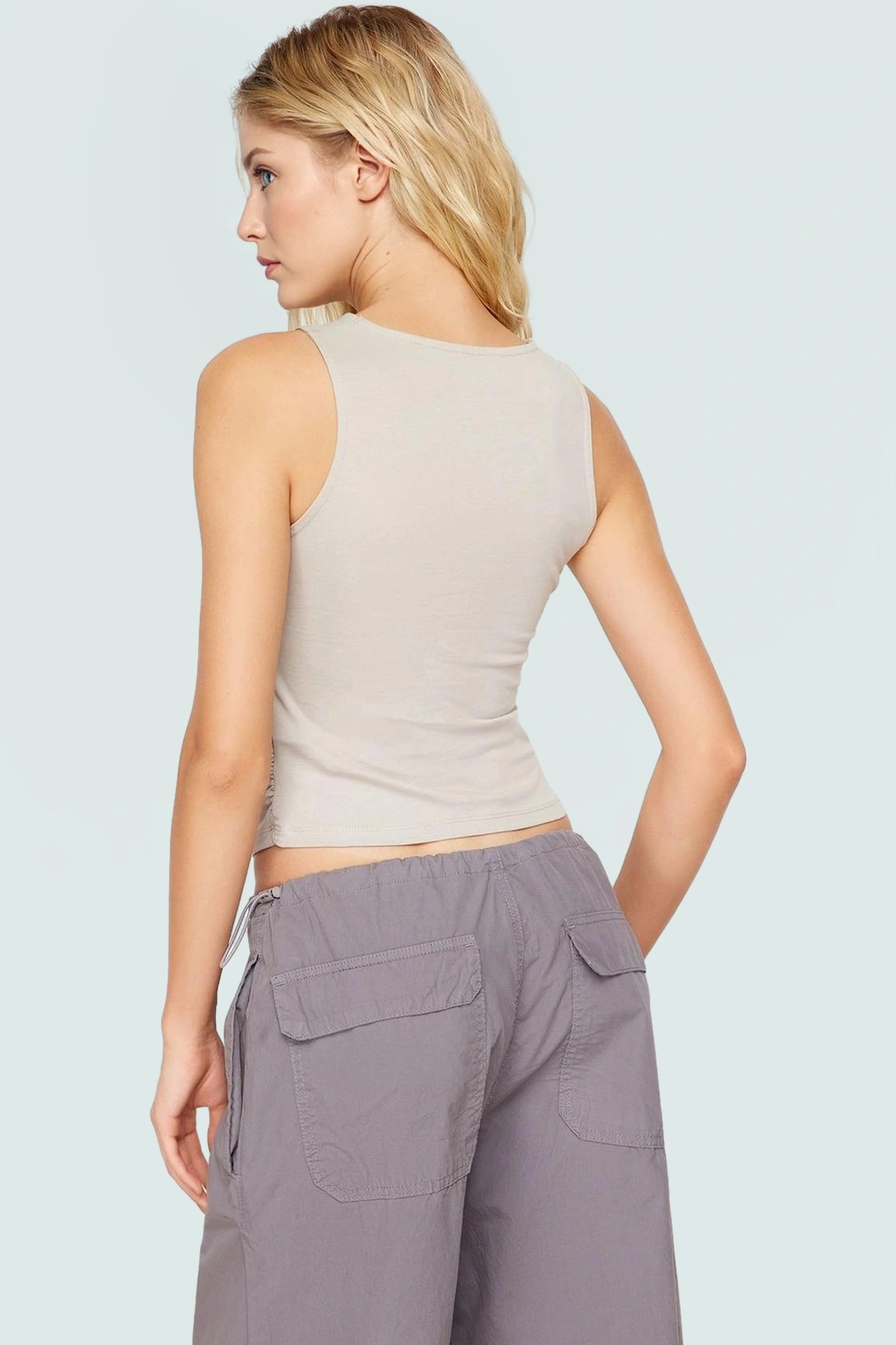 Kadın Crop Bisiklet Yaka Örme Bluz Pamuklu Likralı Penye Günlük Tarz Premium Kalite Trend Tasarım