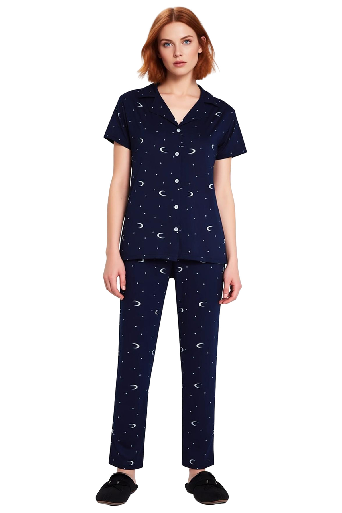 Kadın Galaksi Desenli Pijama Takımı Regular Kalıp Rahat Ev Giyim Ve Şık