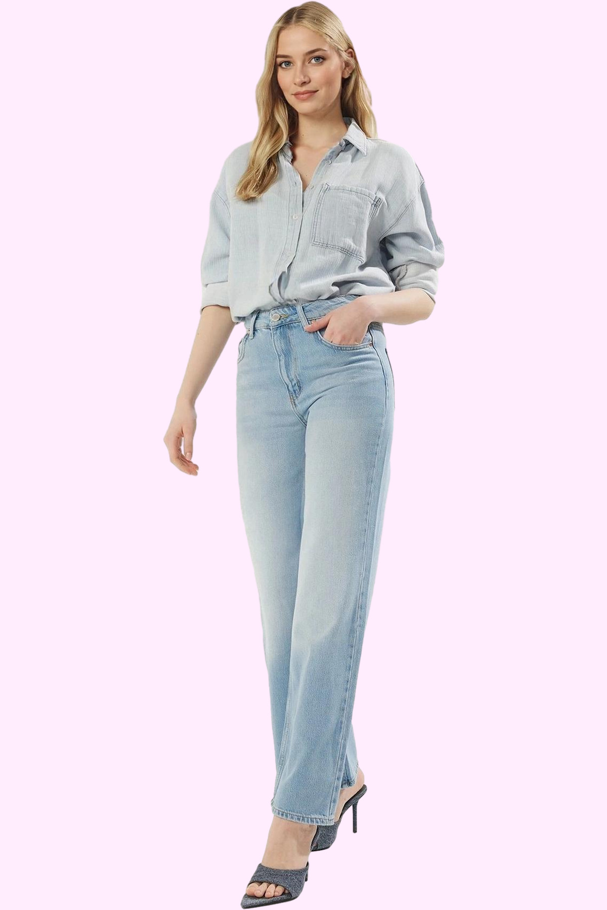 Kadın Moda Yüksek Bel Geniş Paça Jean Pantolon Günlük Stil Hafta Sonu Mevsimlik Kullanım