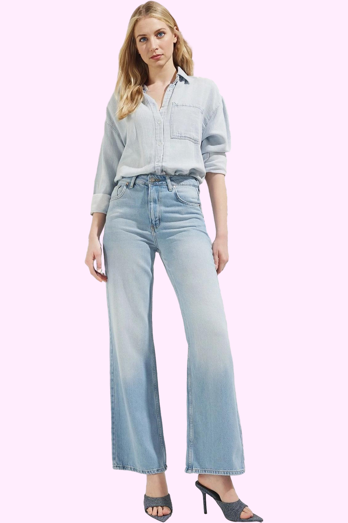 Kadın Moda Yüksek Bel Geniş Paça Jean Pantolon Günlük Stil Hafta Sonu Mevsimlik Kullanım