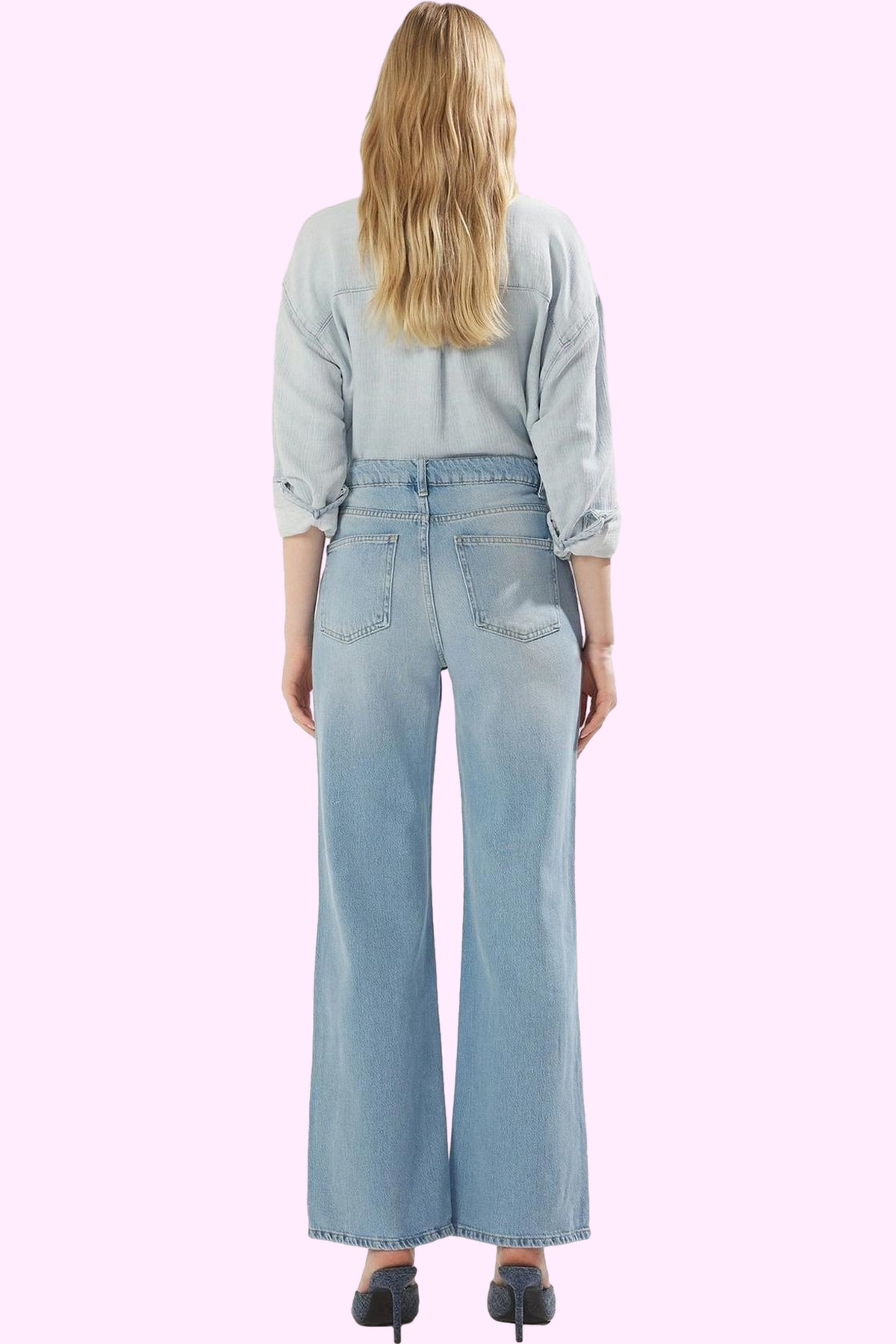 Kadın Moda Yüksek Bel Geniş Paça Jean Pantolon Günlük Stil Hafta Sonu Mevsimlik Kullanım