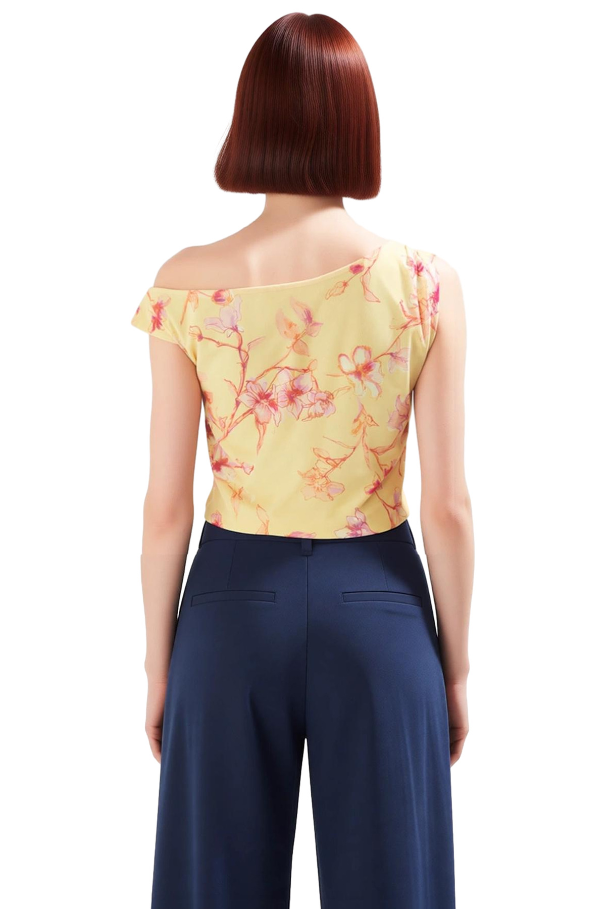 Yazlık Asimetrik Yaka Kısa Kol Örme Bluz Fitted Kalıp Polyester Kumaş Trend Tasarım Konforlu Kesim