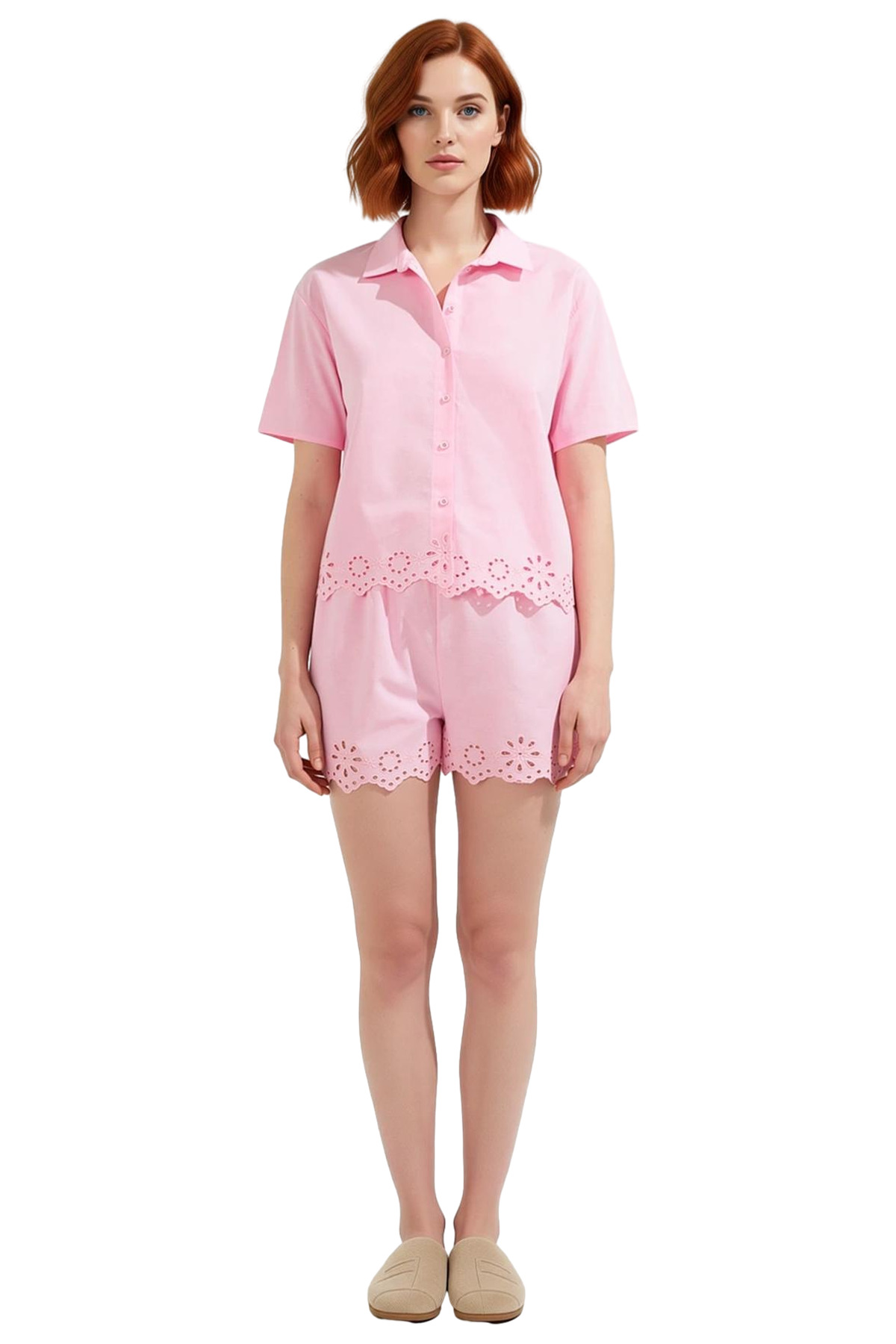 Kadın Pamuklu Regular Kalıp Kısa Kollu Pijama Takımı Trend Tasarım