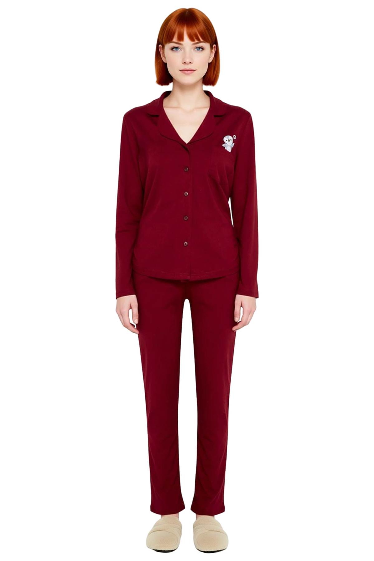 Kadın Pamuklu Regular Kalıp Uzun Kollu Pijama Takımı Günlük Kullanım İçin Kaliteli İşçilik