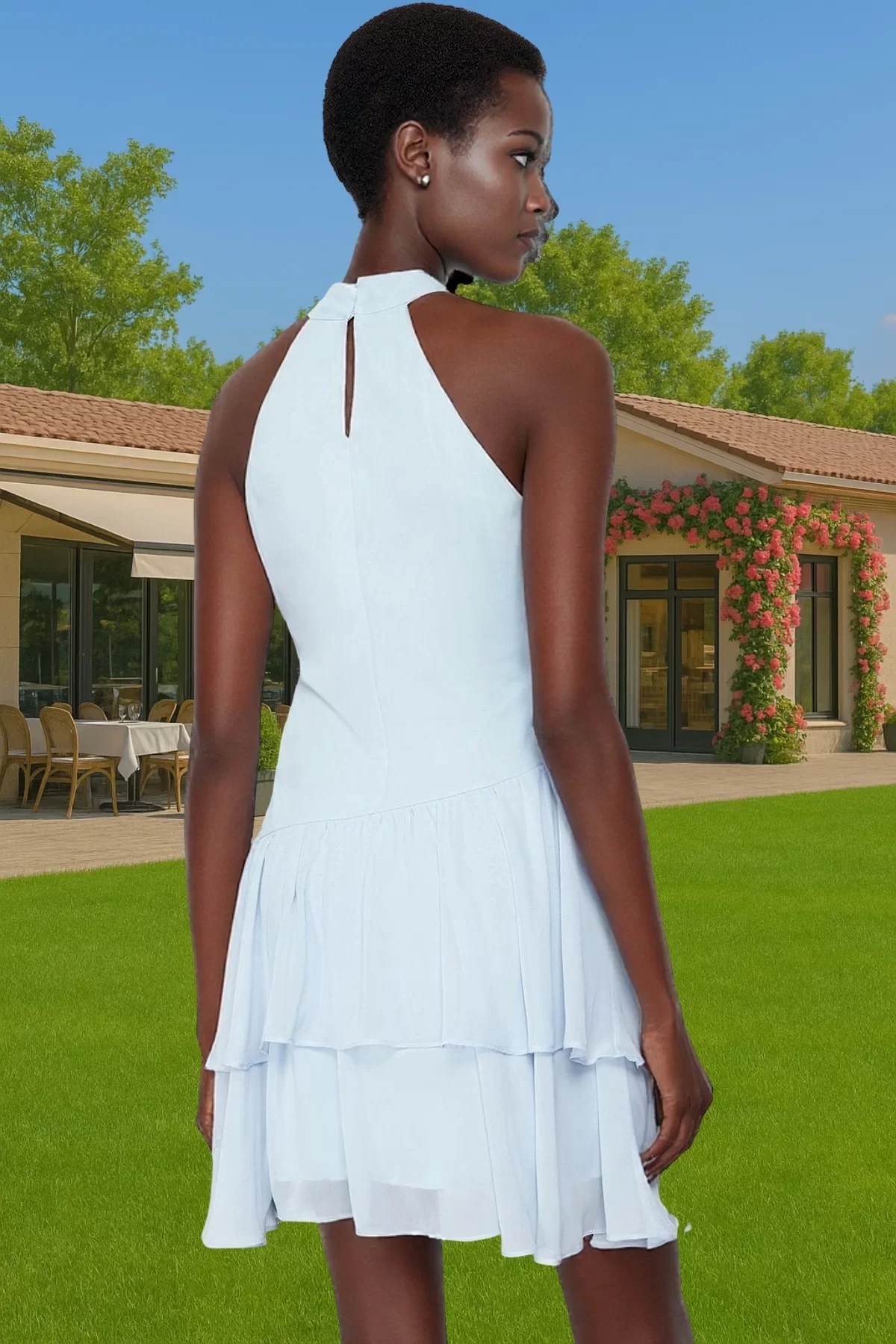 Kadın Şifon Mini Abiye Elbise Fırfırlı A Kesim Modern Stil Özel Günler Yaz Aylarının Vazgeçilmezi